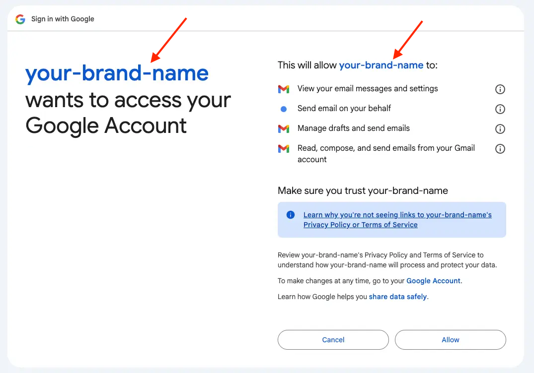 White-label OAuth consent screen example