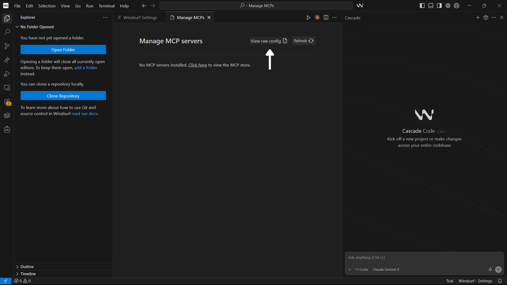 Get Raw Config file in Windsurf