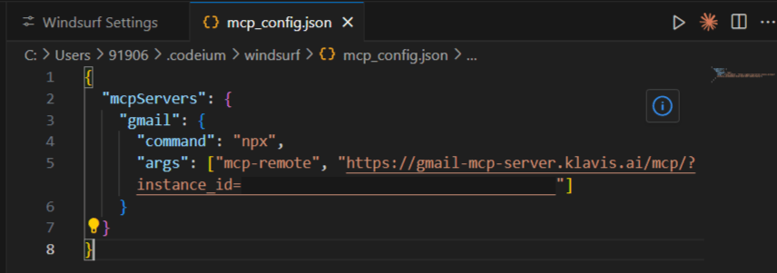 mcp_config.json file in Windsurf IDE