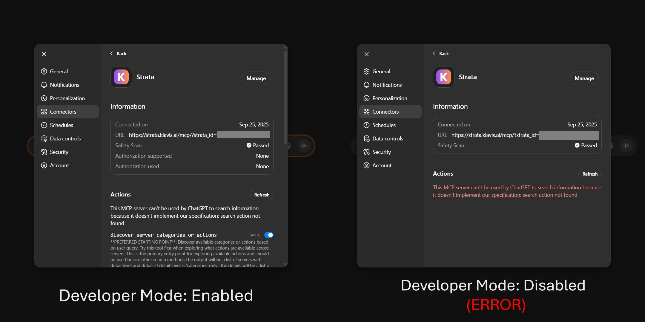 Disabled Developer Mode vs Enabled Developer Mode