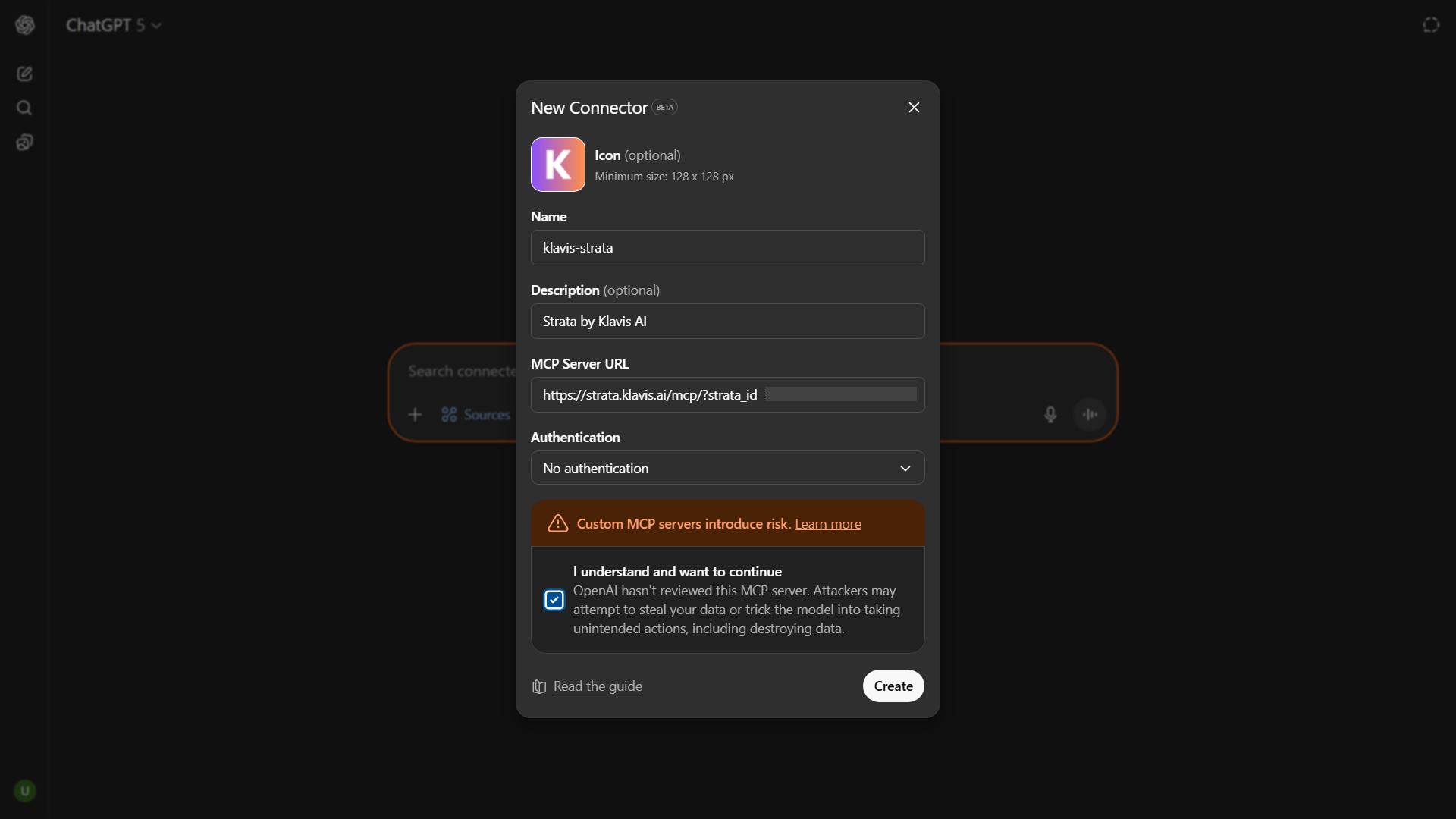 Adding Strata Server in ChatGPT Connector