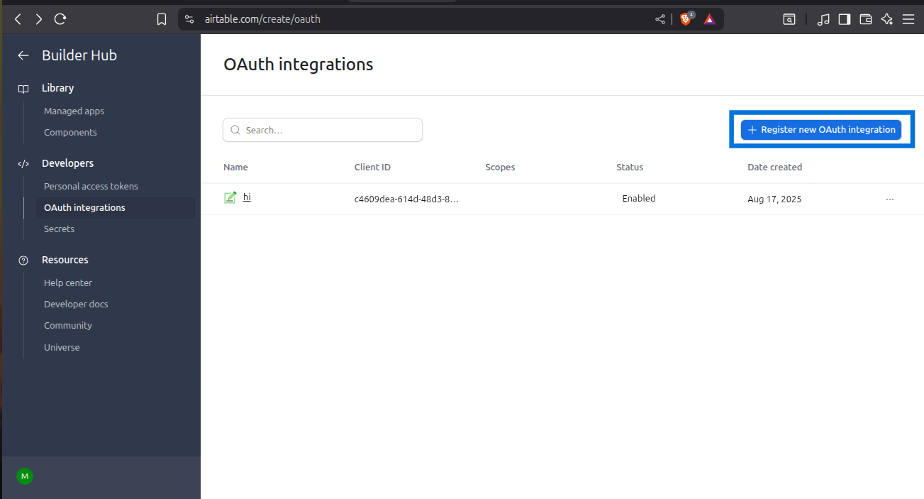 OAuth Integration Creation