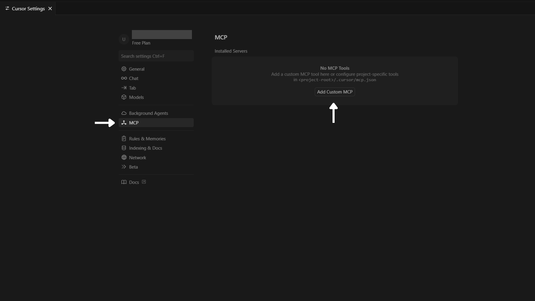 MCP & Tools in Cursor Settings