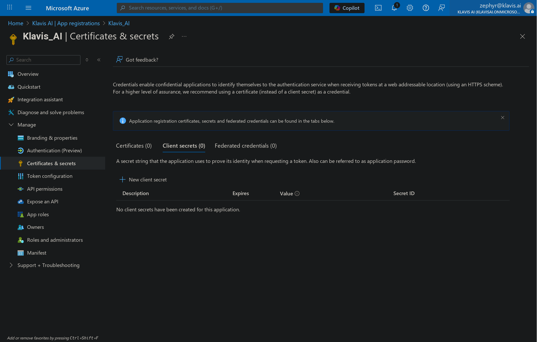 Certificates and Secrets