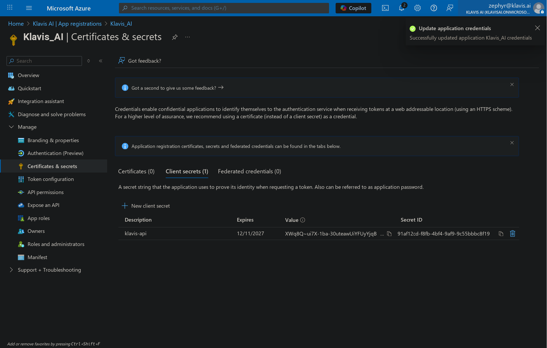 Client Secret Created