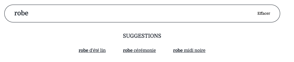 Kleep AI Search auto-suggestions dropdown appearing as the shopper types