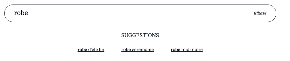 Kleep AI Search auto-suggestions dropdown appearing as the shopper types