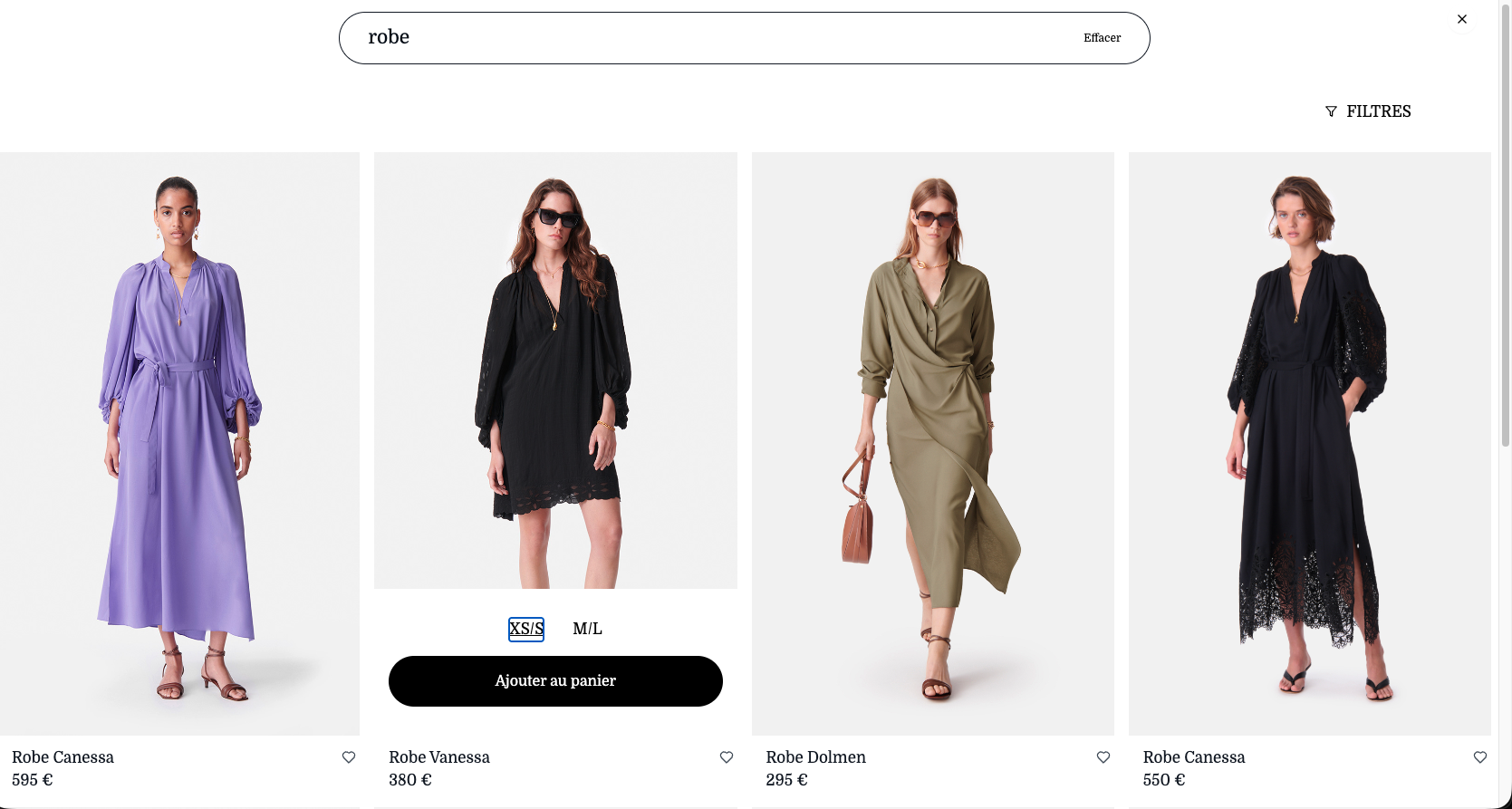 Kleep AI Search product-list page with add-to-cart and wishlist actions