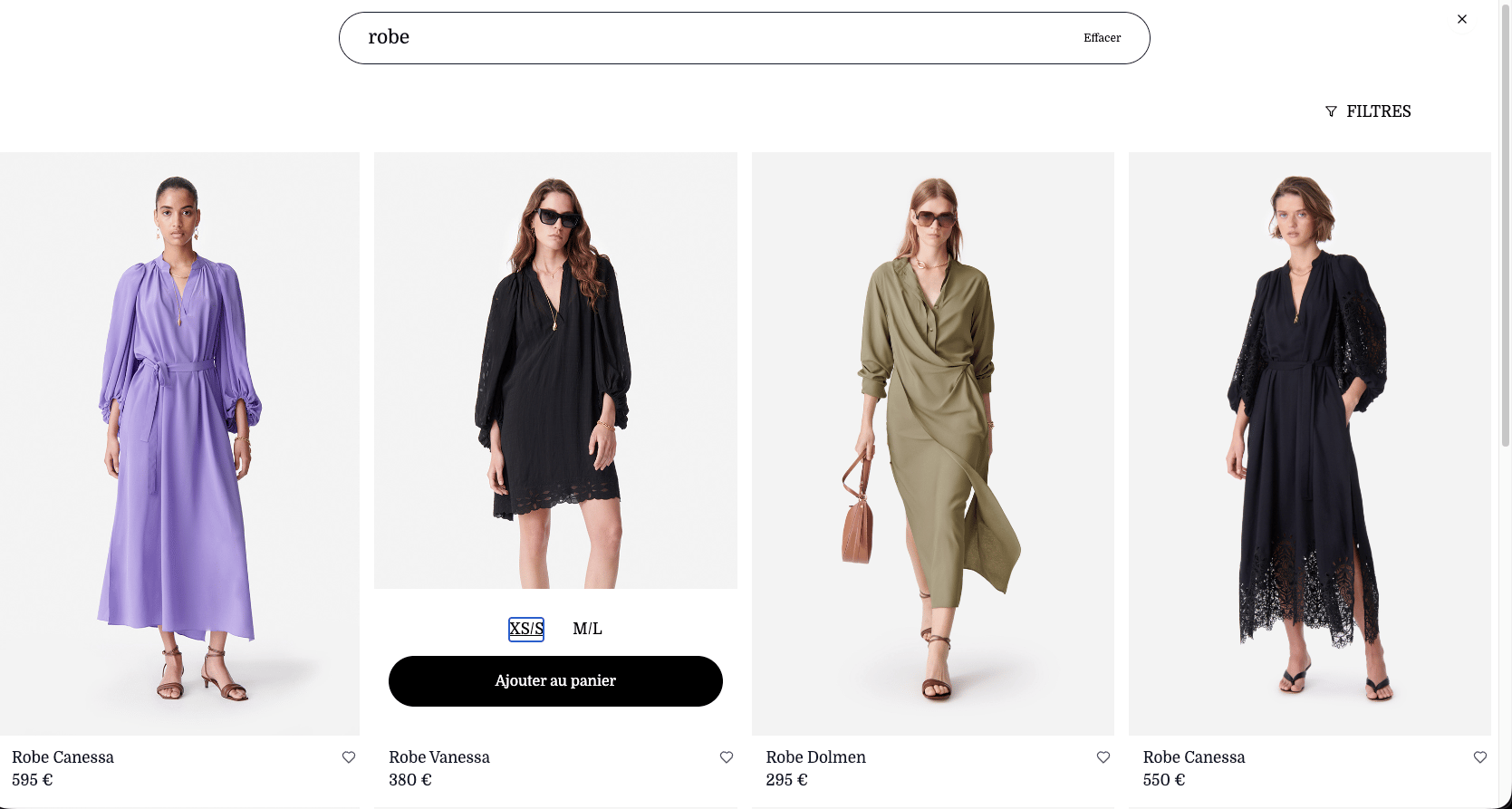 Kleep AI Search product-list page with add-to-cart and wishlist actions