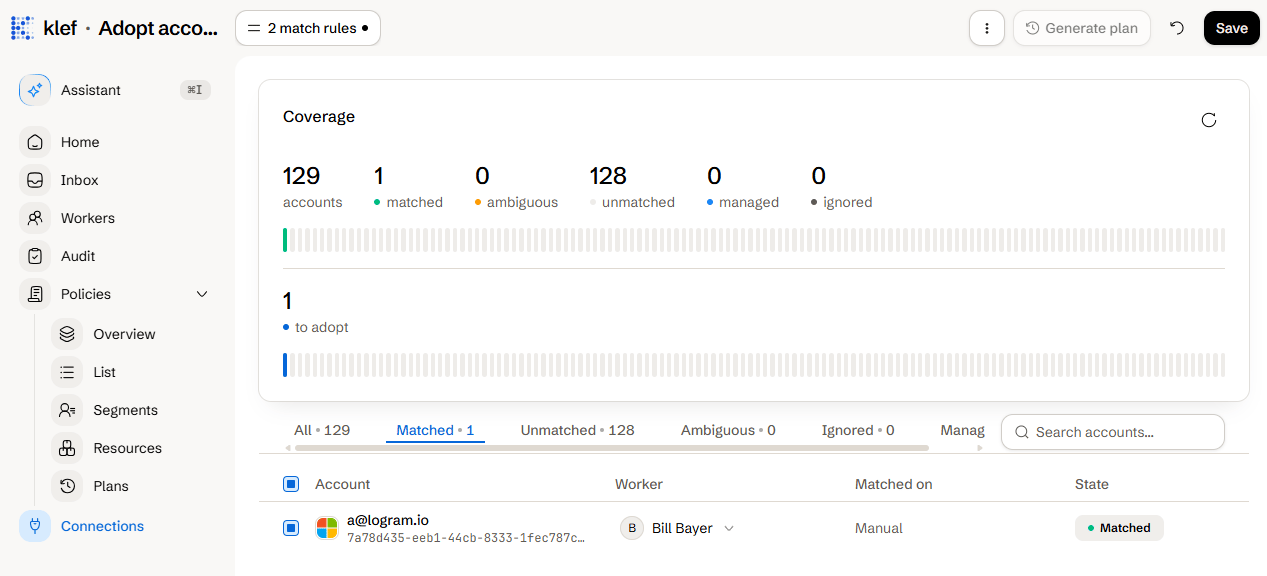 The adoption review page for a connection