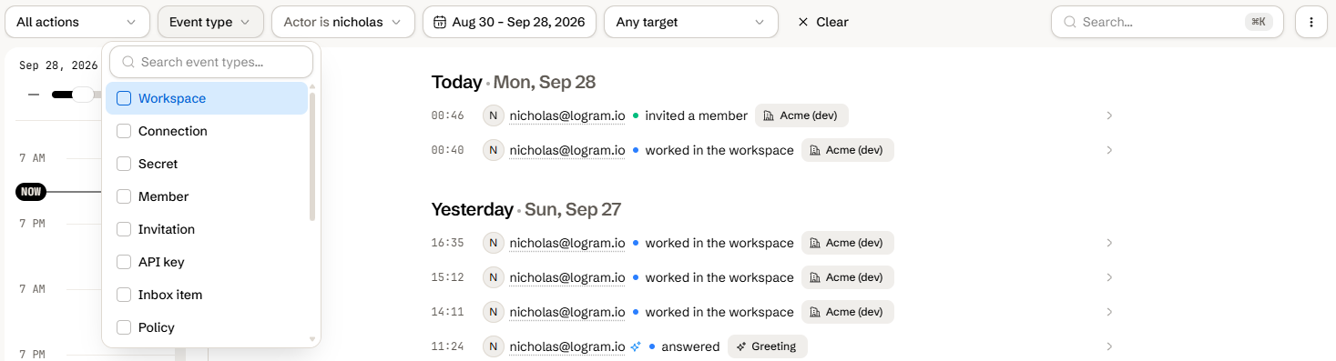 Audit log filters