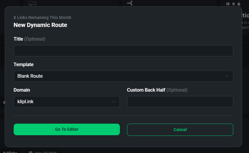 Dynamic Routes Create Modal
