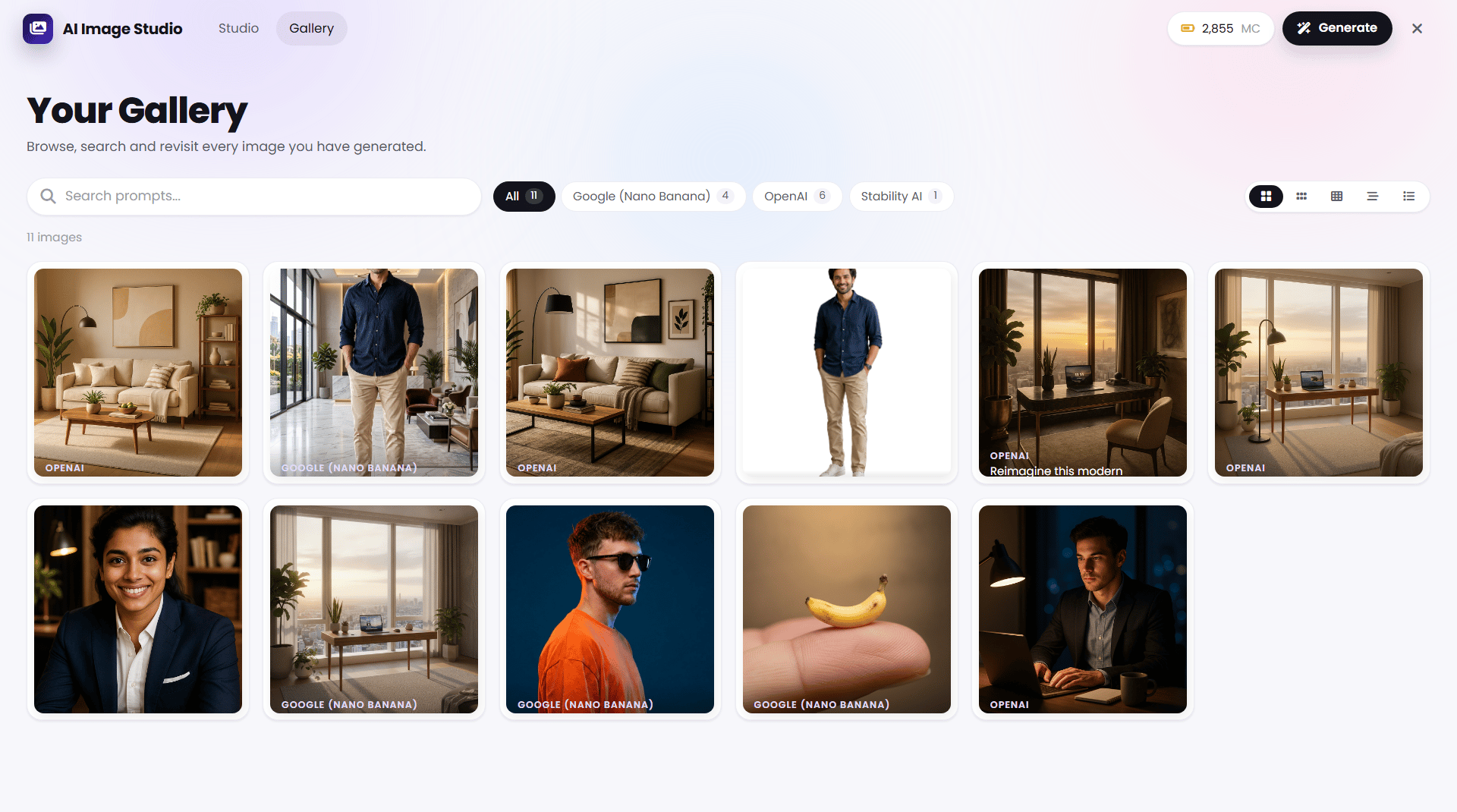 AI Image Studio Gallery