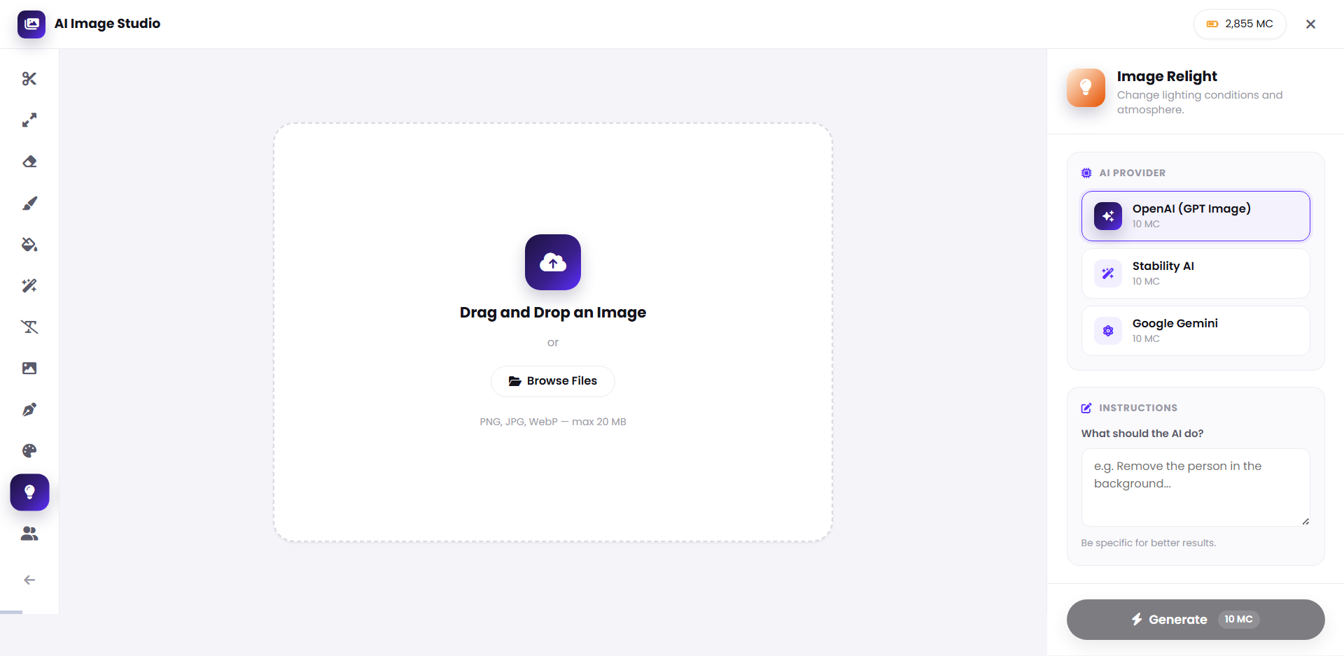 Image Relight interface