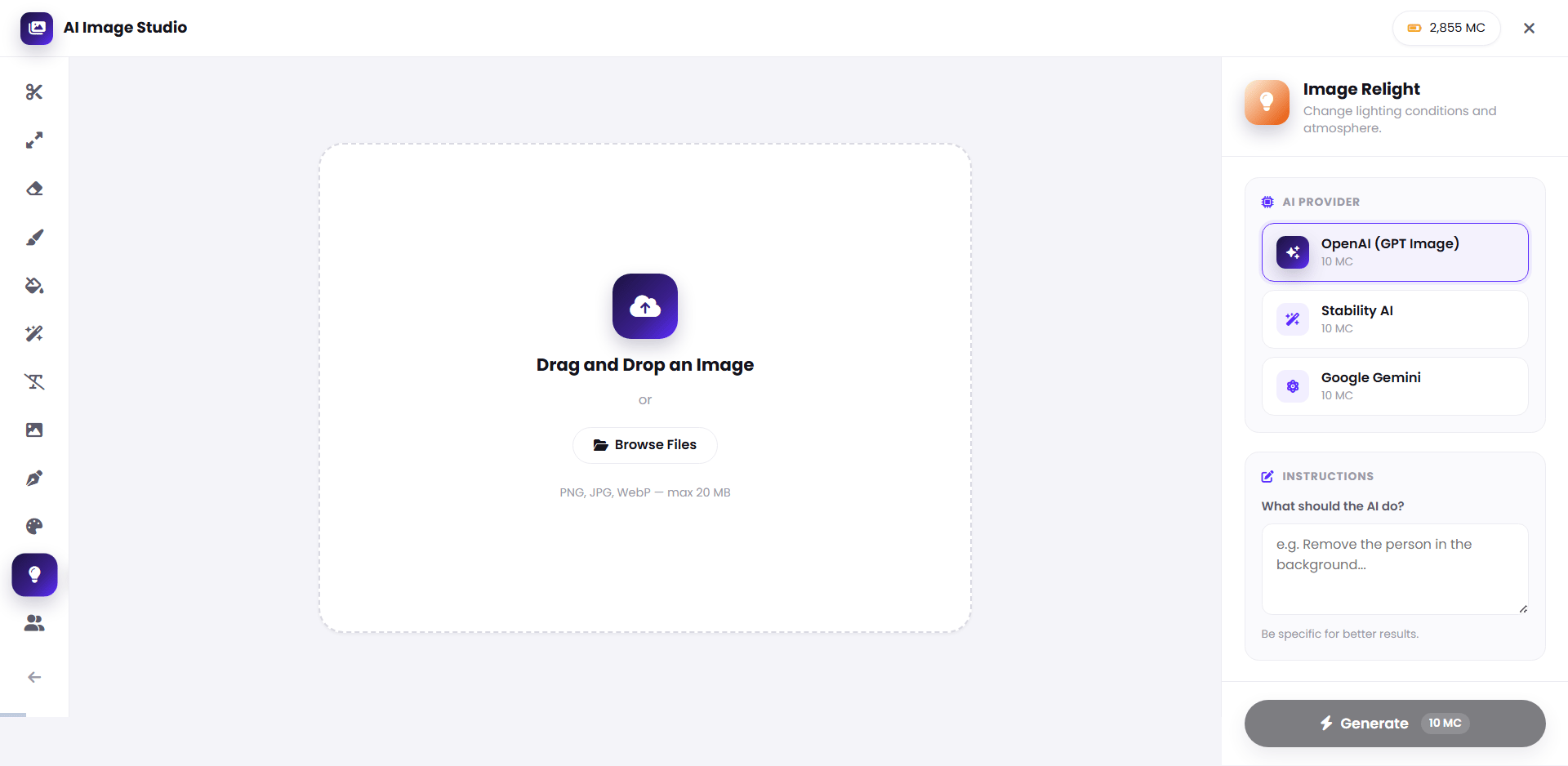 Image Relight interface