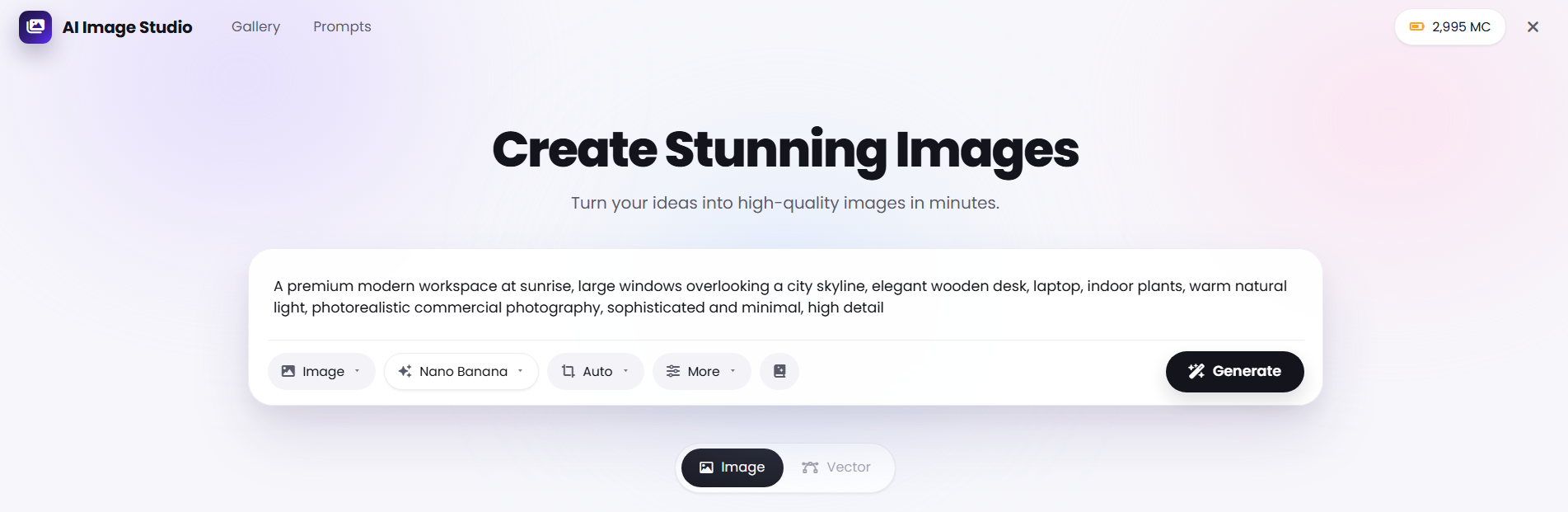 AI Image Studio workspace