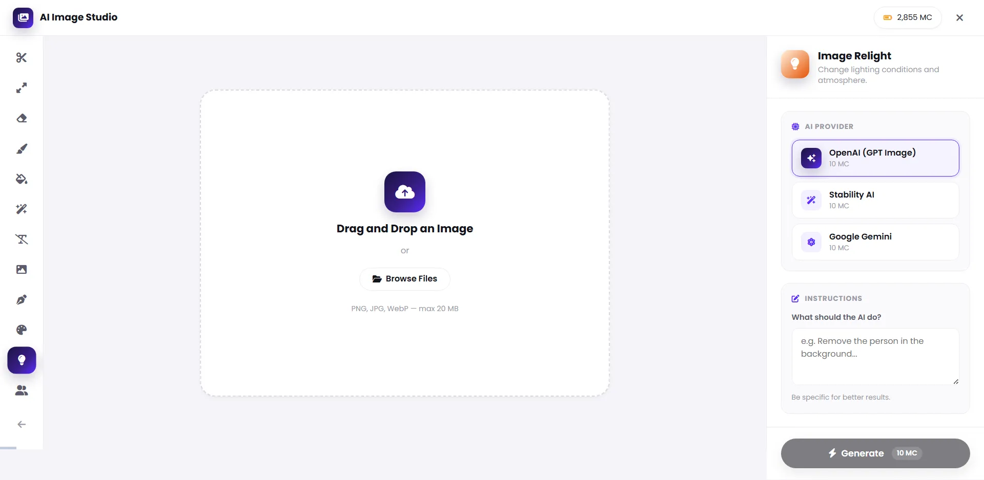 Image Relight interface