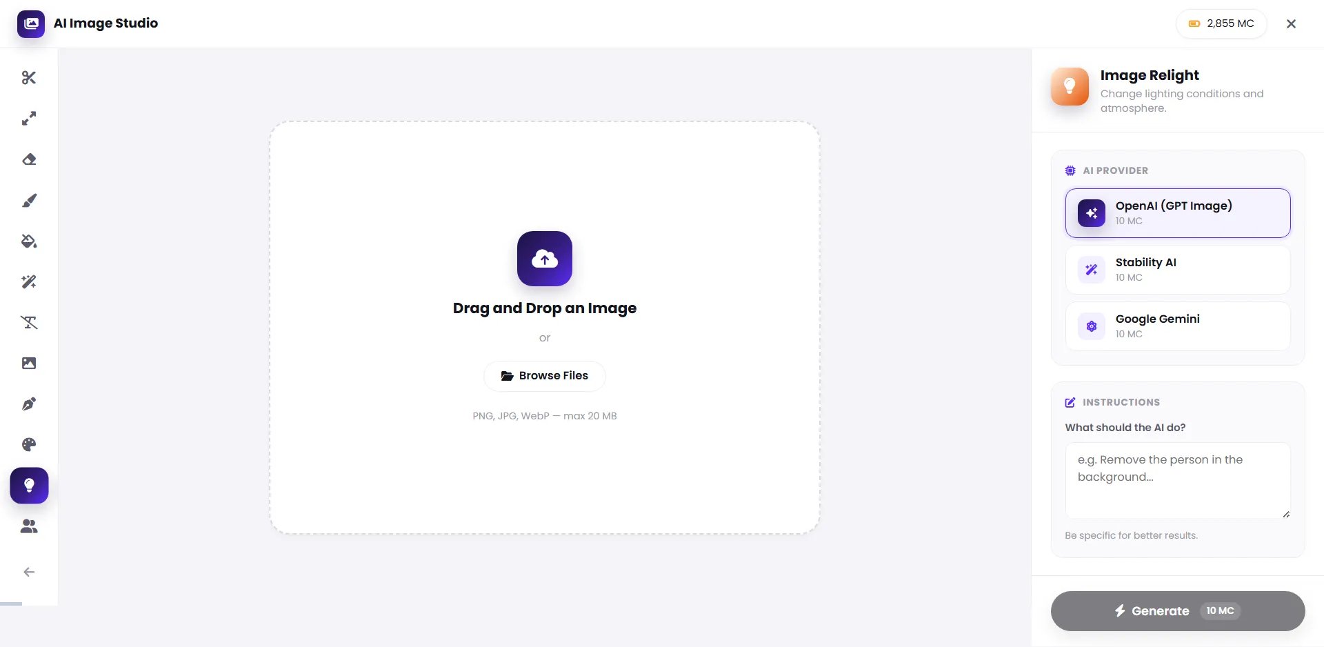Image Relight interface