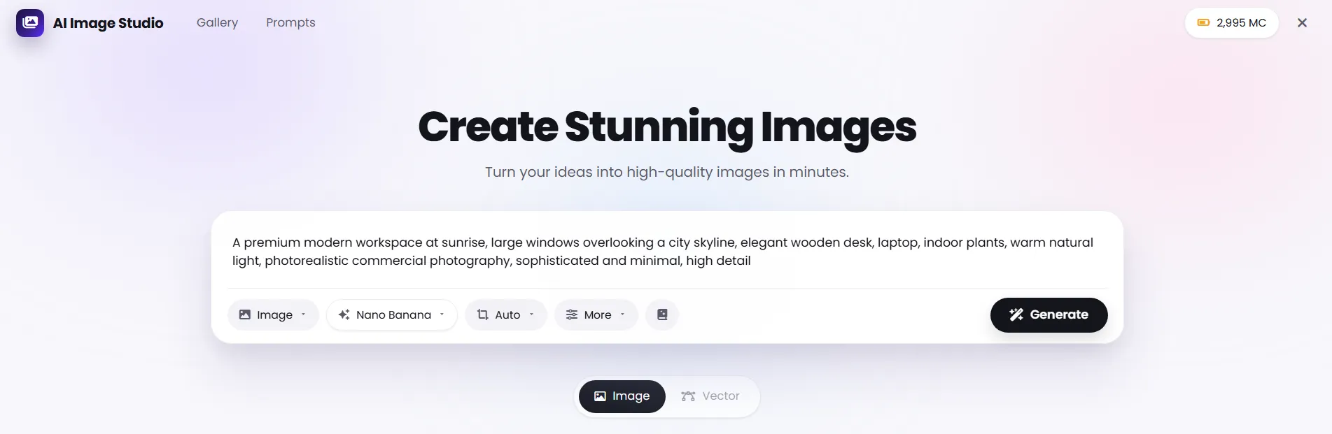 AI Image Studio workspace