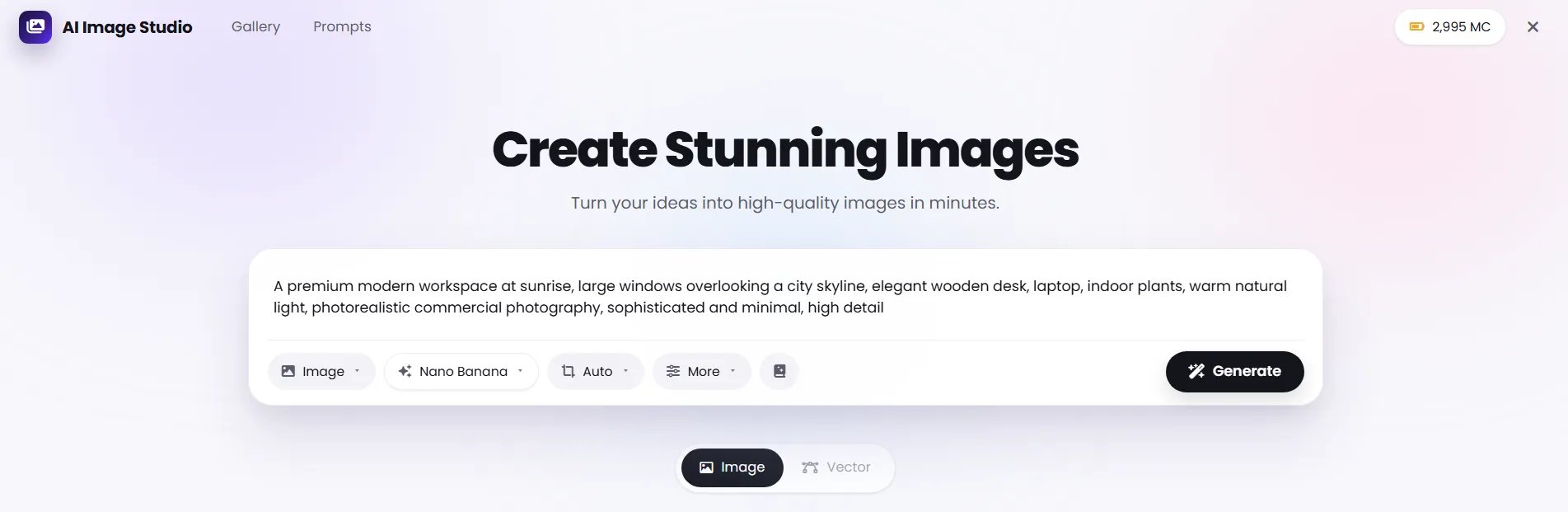 AI Image Studio workspace