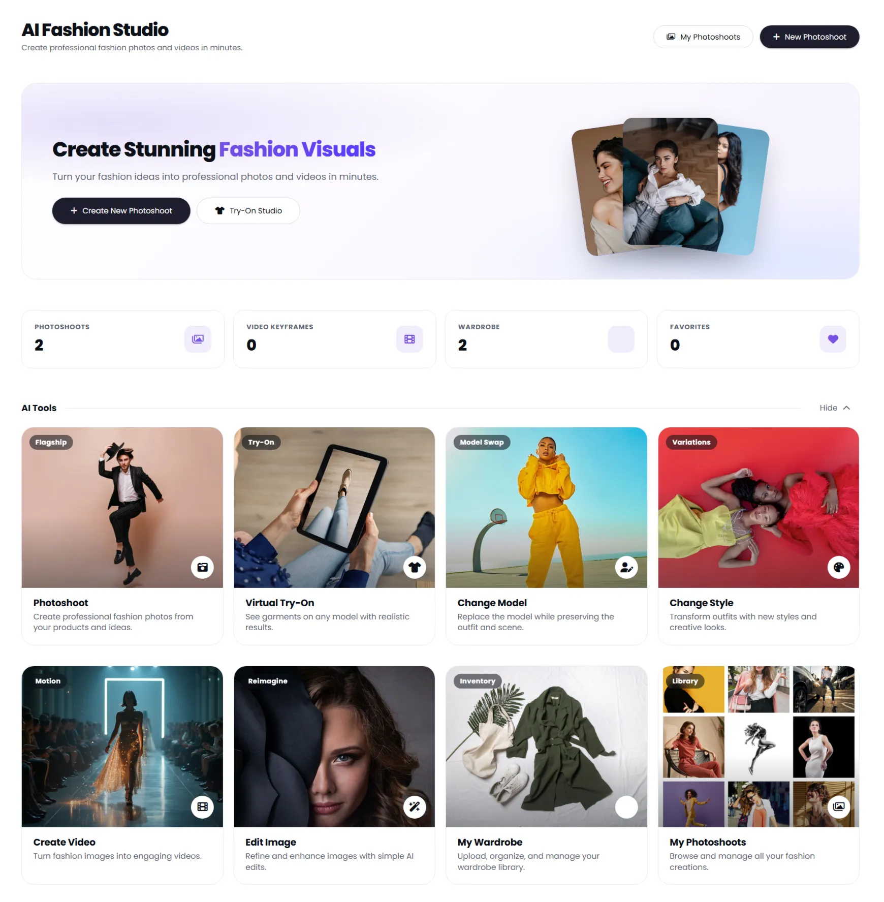 AI Fashion Studio dashboard