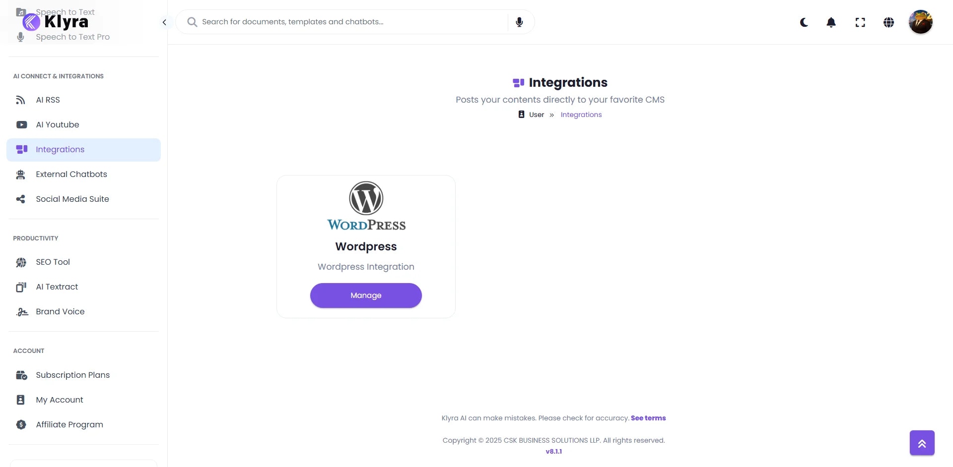 Klyra Ai Integrations Web