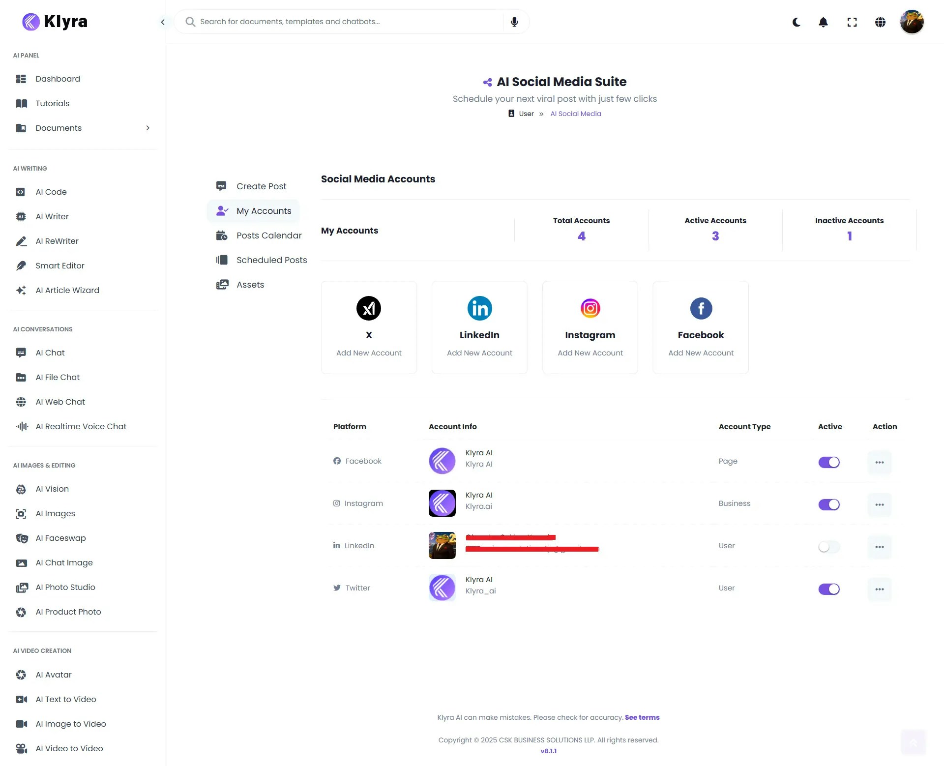 Klyra Ai Social Media Suite Accounts Web