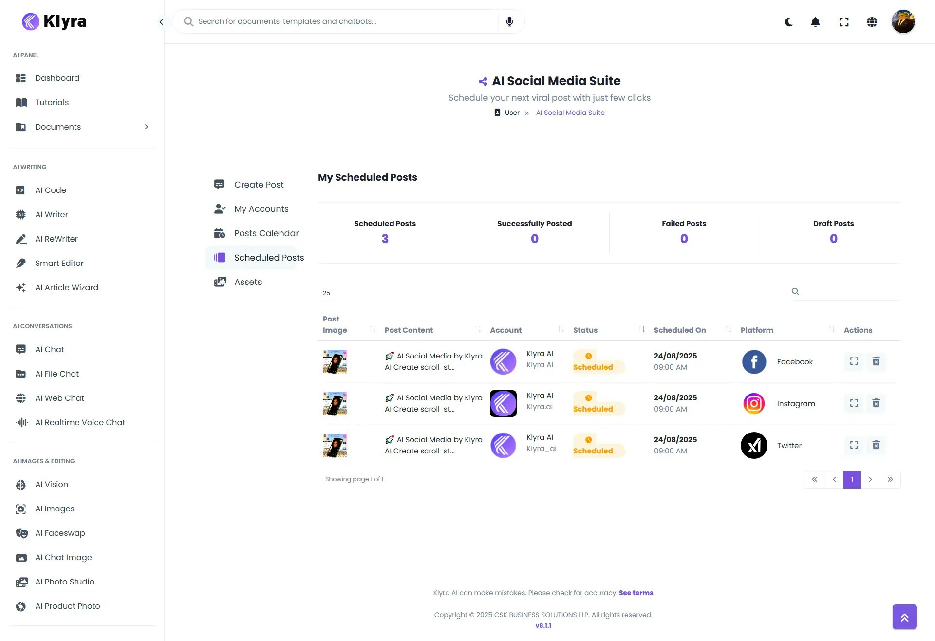 Klyra Ai Social Media Suite Scheduled Posts Web