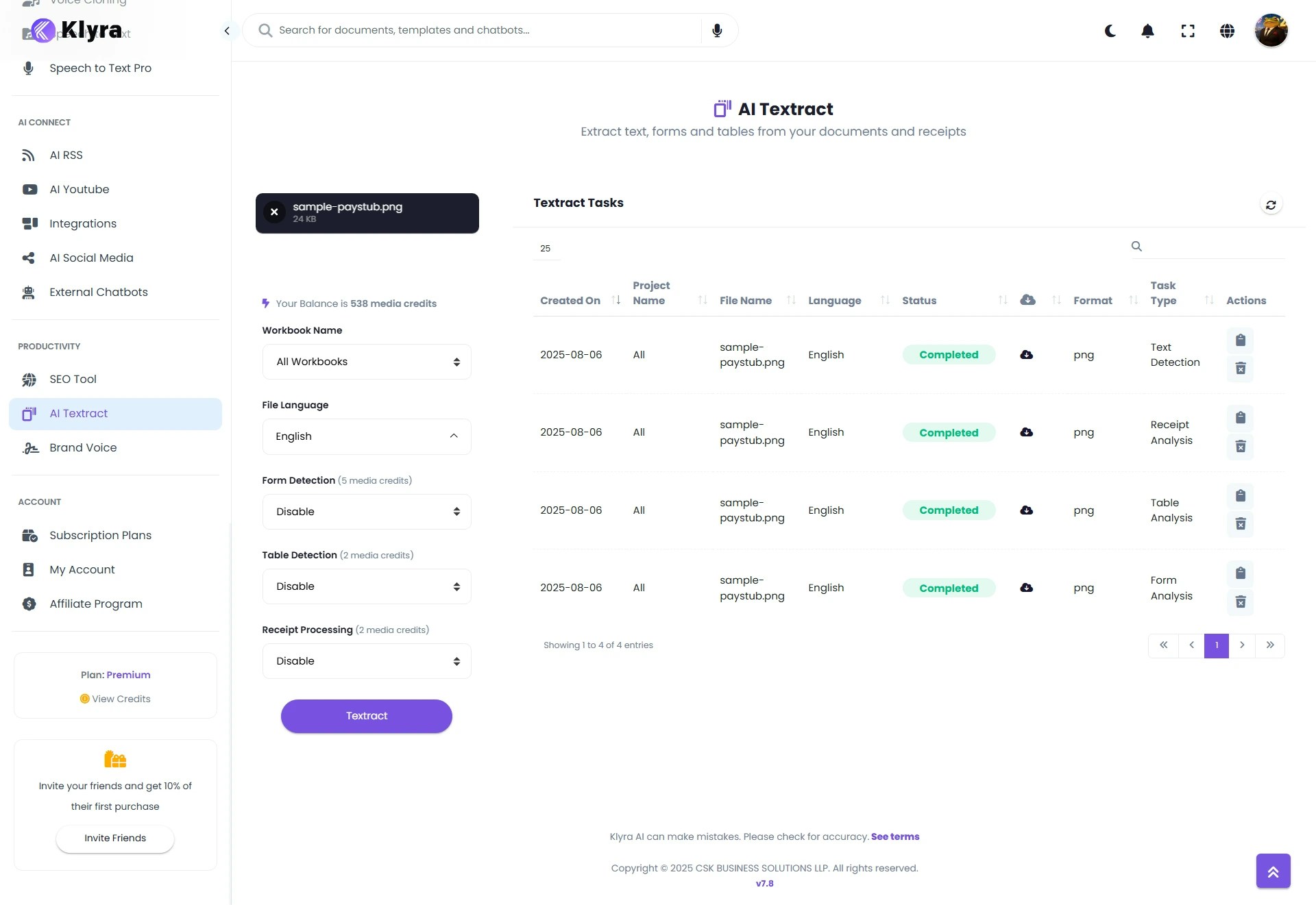 Klyra AI Textract Web