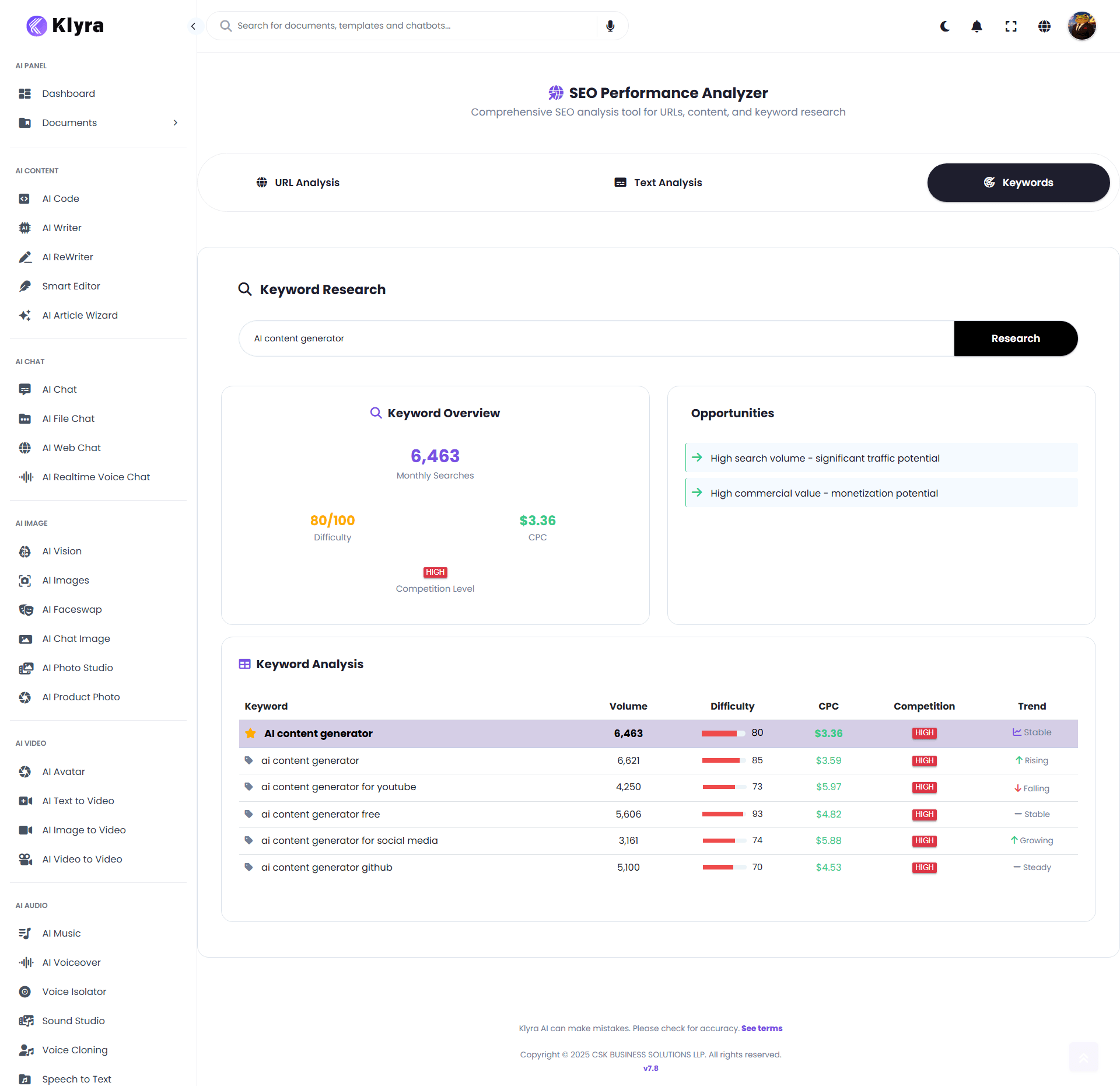 Klyra AI SEO Keyword Researcher Web