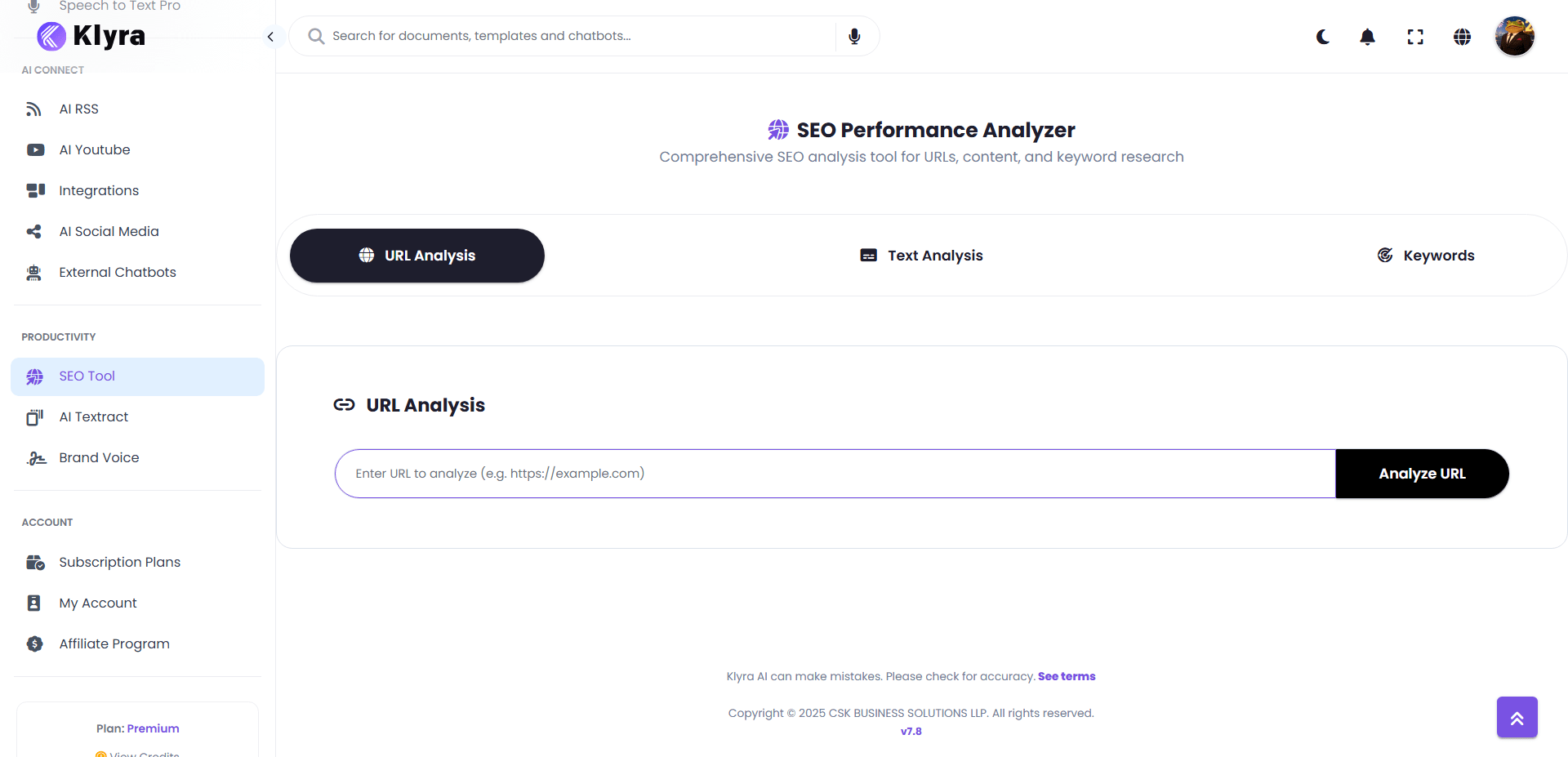 Klyra AI SEO Tool Web
