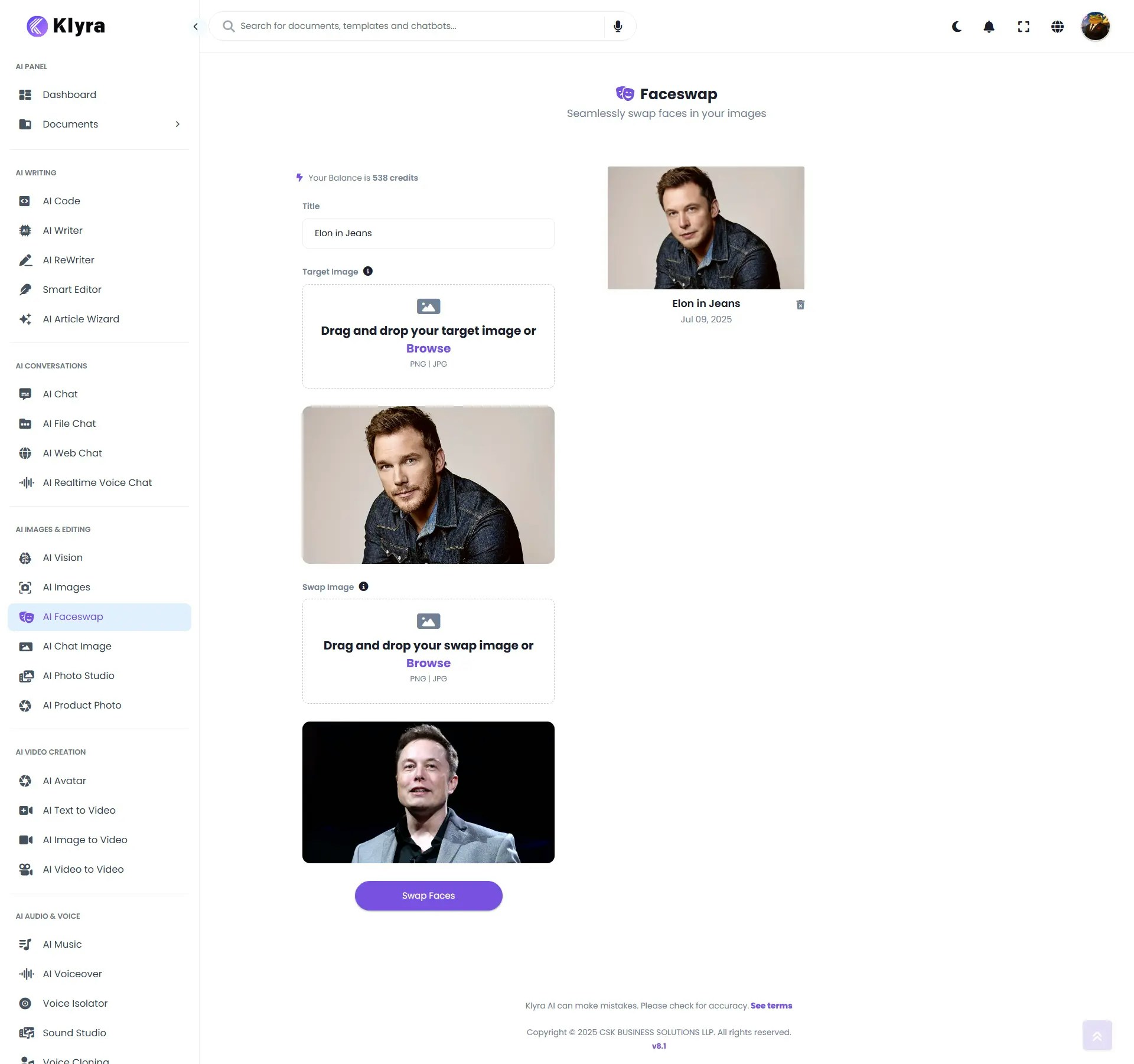 Klyra AI Faceswap Web