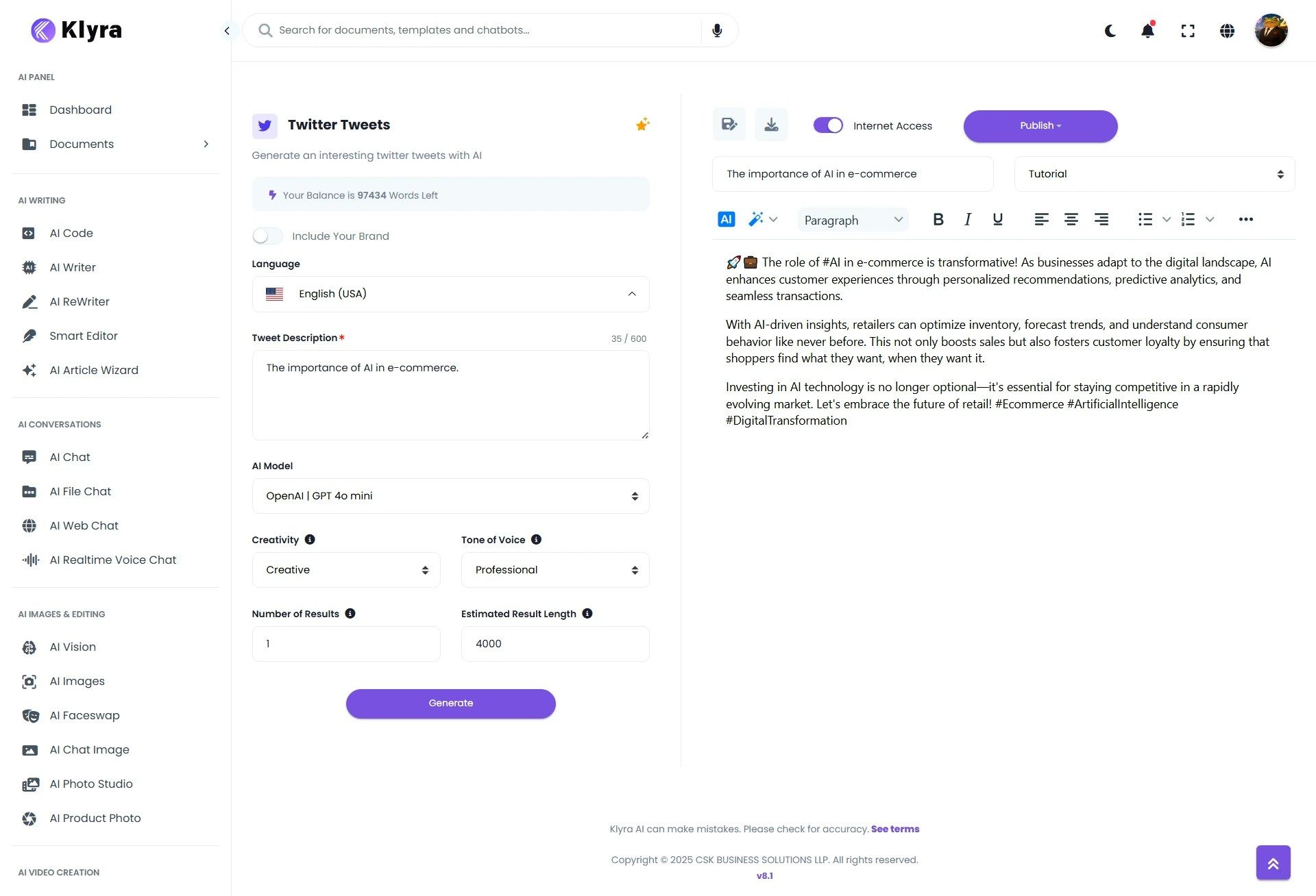 Klyra AI Writer Twitter Sample