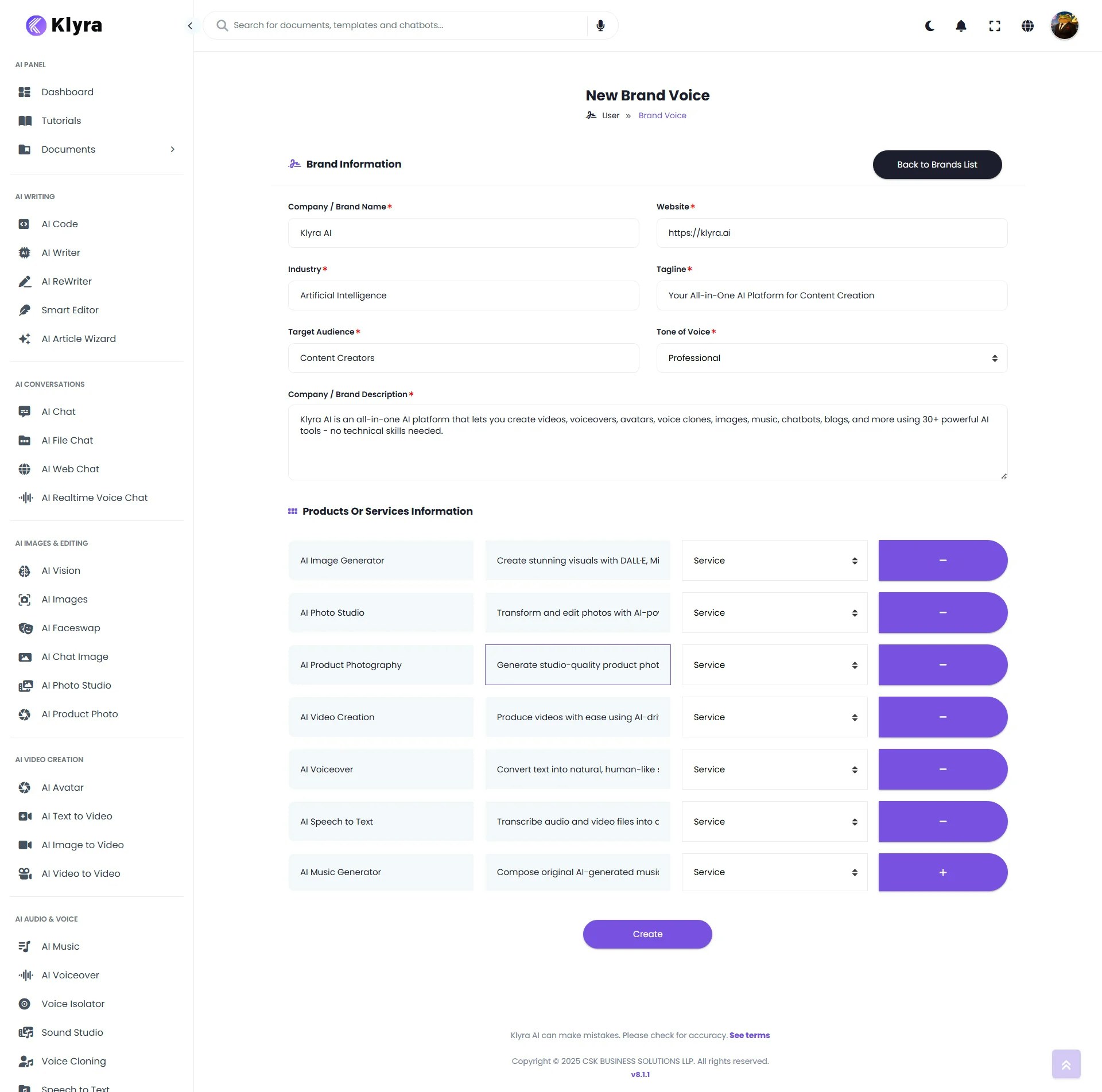 Klyra Ai Dashboard Brand Voice Web