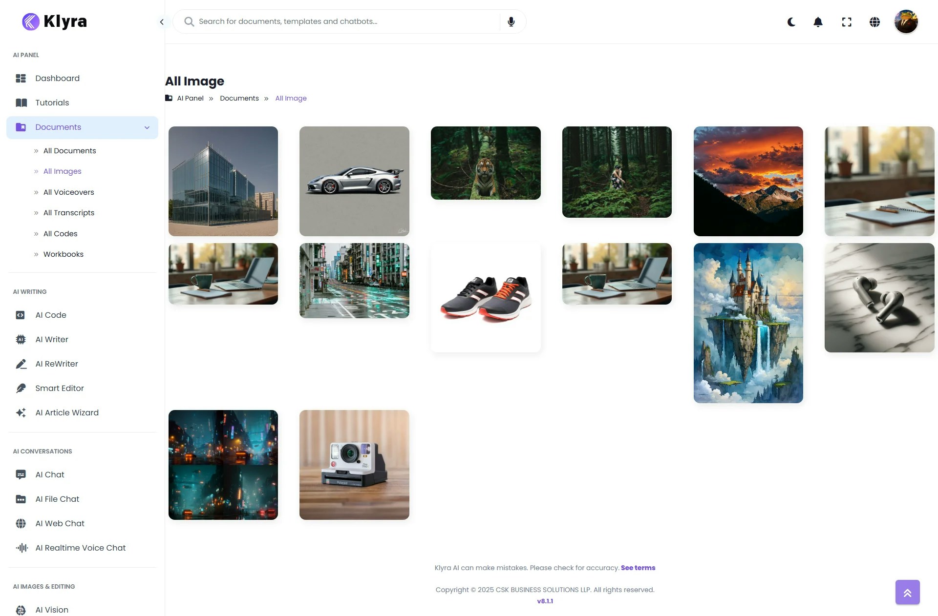 Klyra Ai Dashboard Documents All Images Web