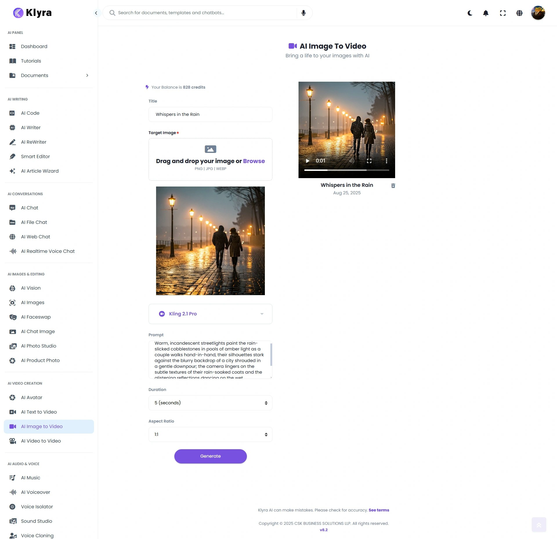 Klyra Ai Dashboard Image To Video Web