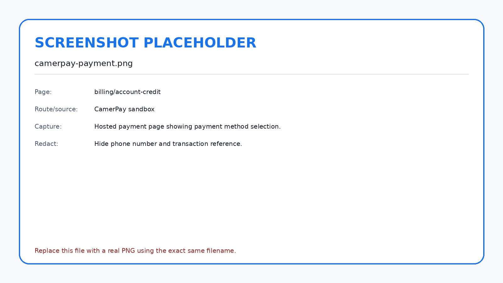 The hosted payment page is controlled by CamerPay and its payment-provider integrations.