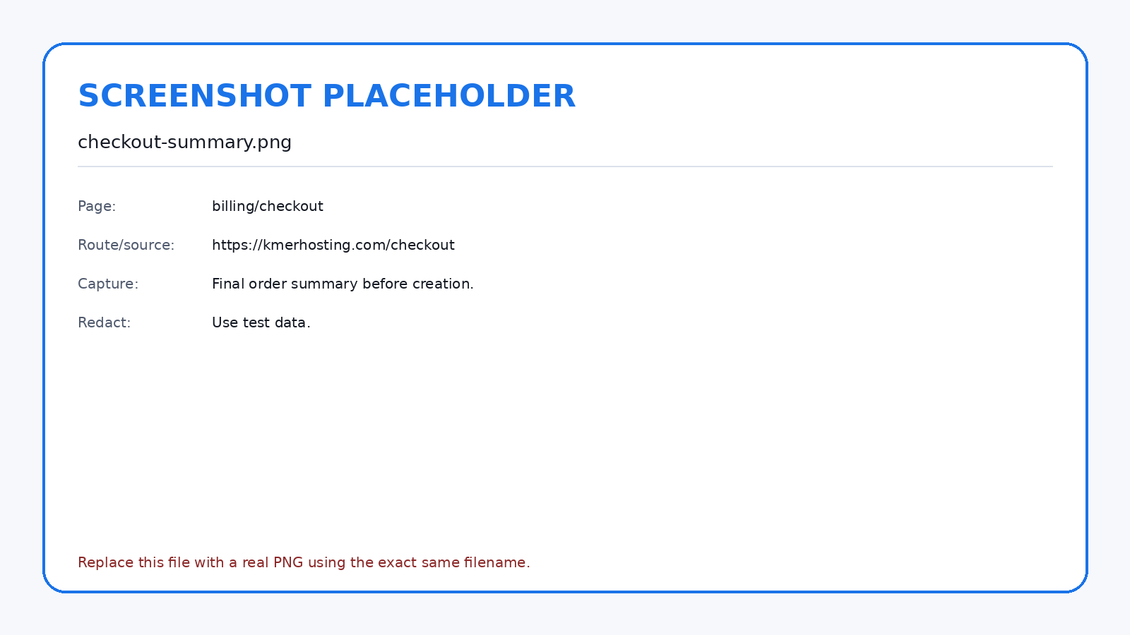 The final summary is the last opportunity to correct plan, domain, duration, and total before order creation.