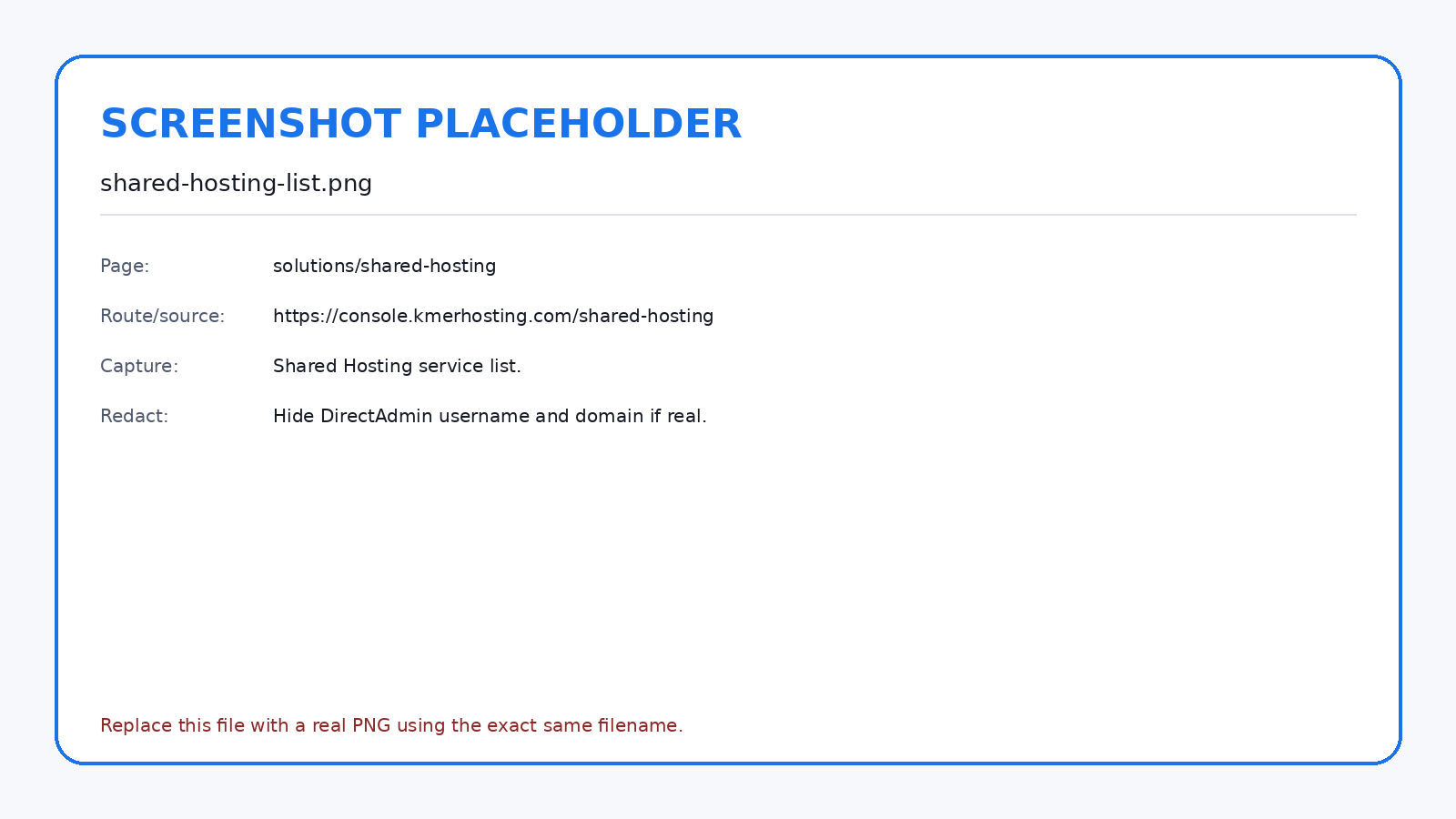 The console lists each Shared Hosting service with its tier, status, and renewal context.