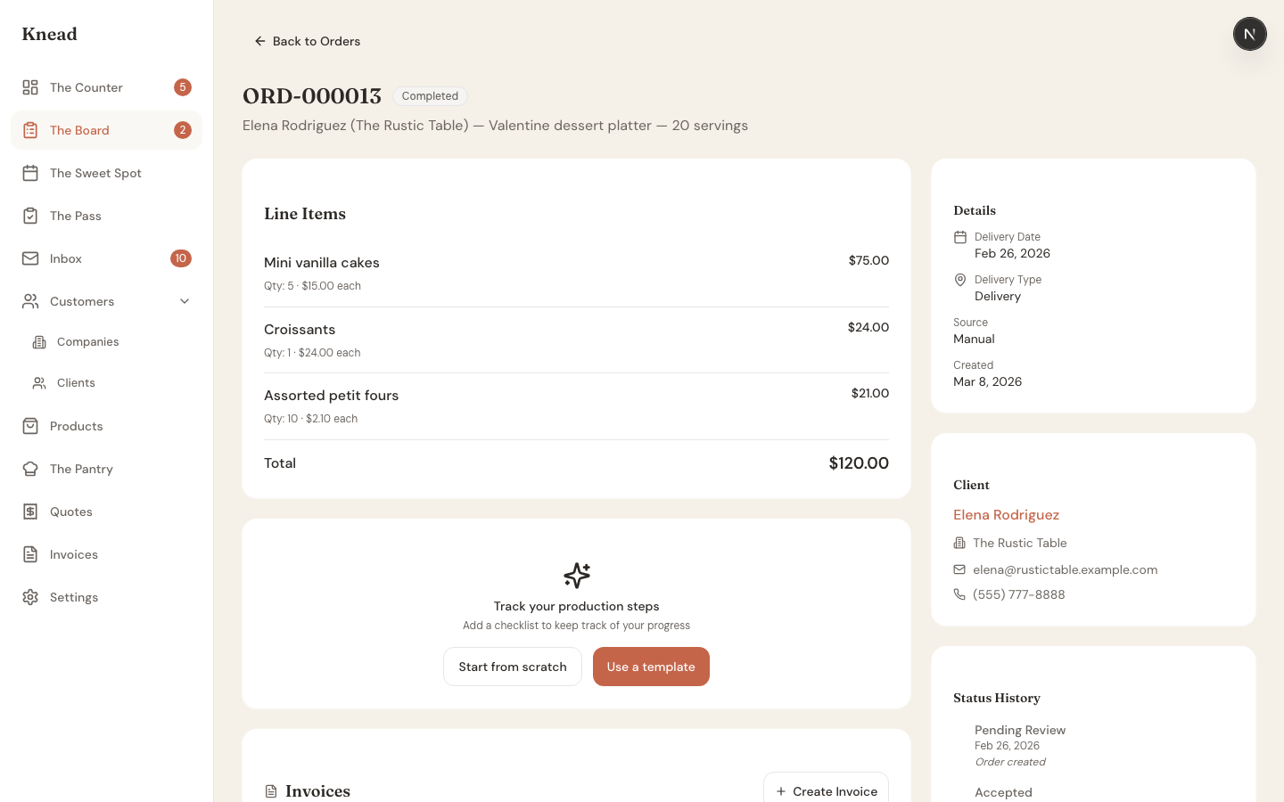 Completed order showing final status, order summary, and delivery details