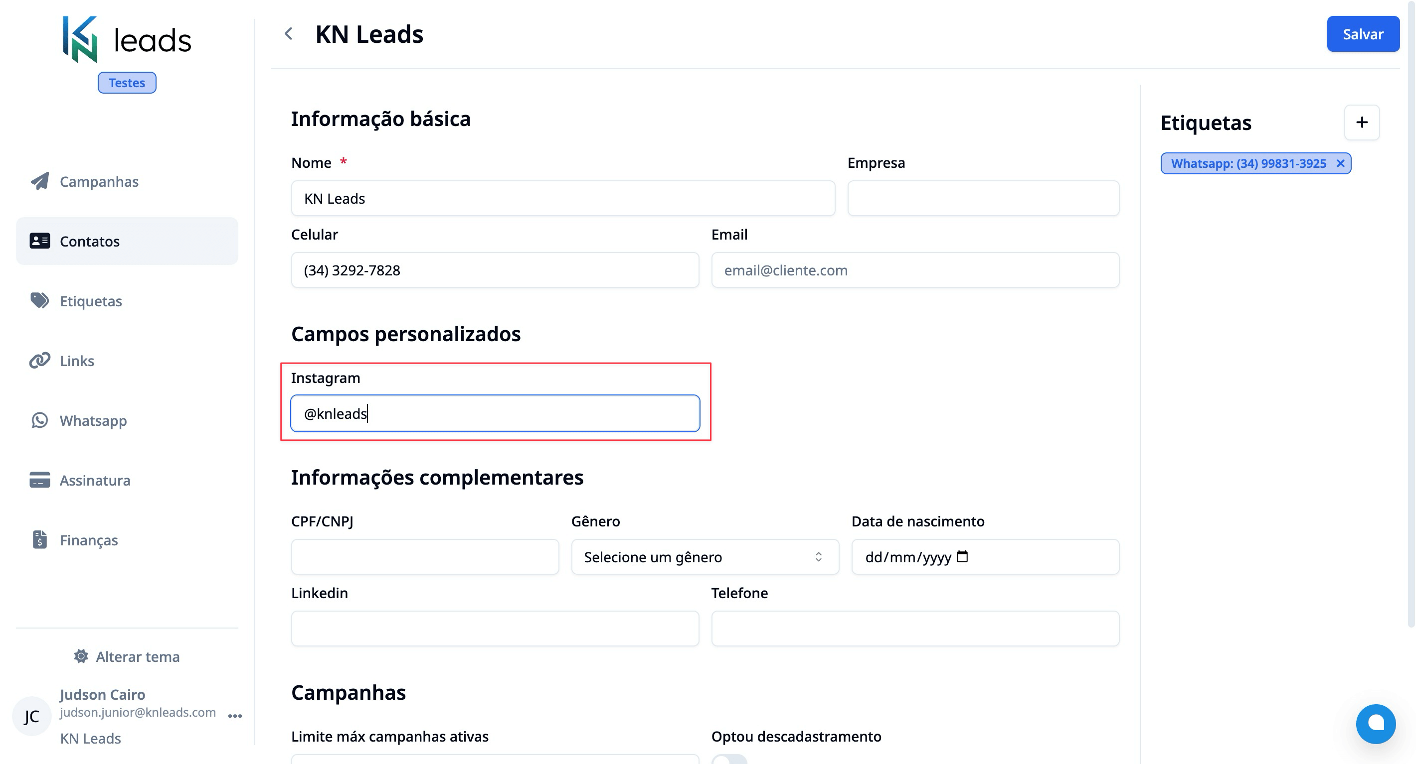 Editando campos personalizados - Light