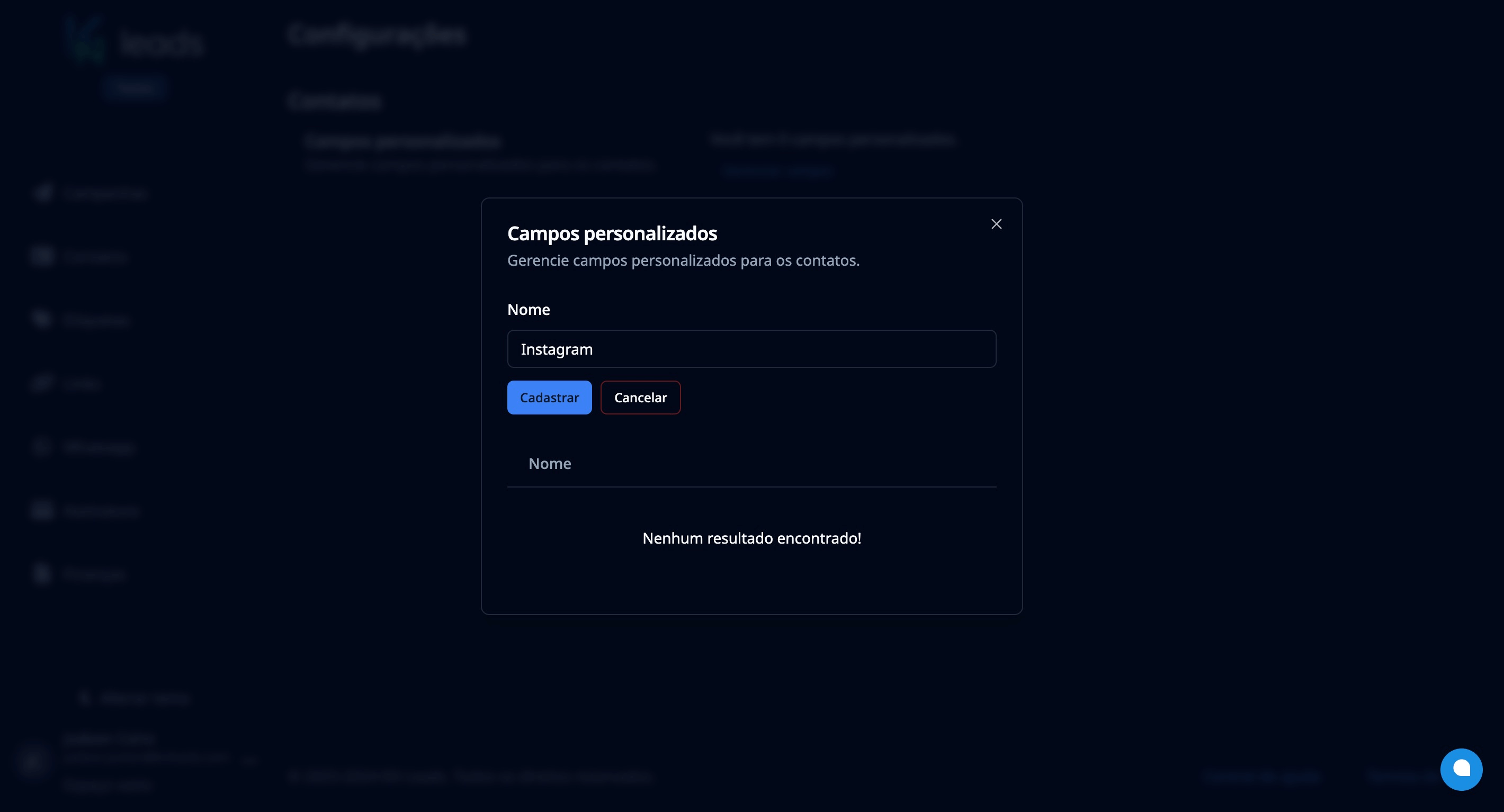 Registering contacts custom fields Dark