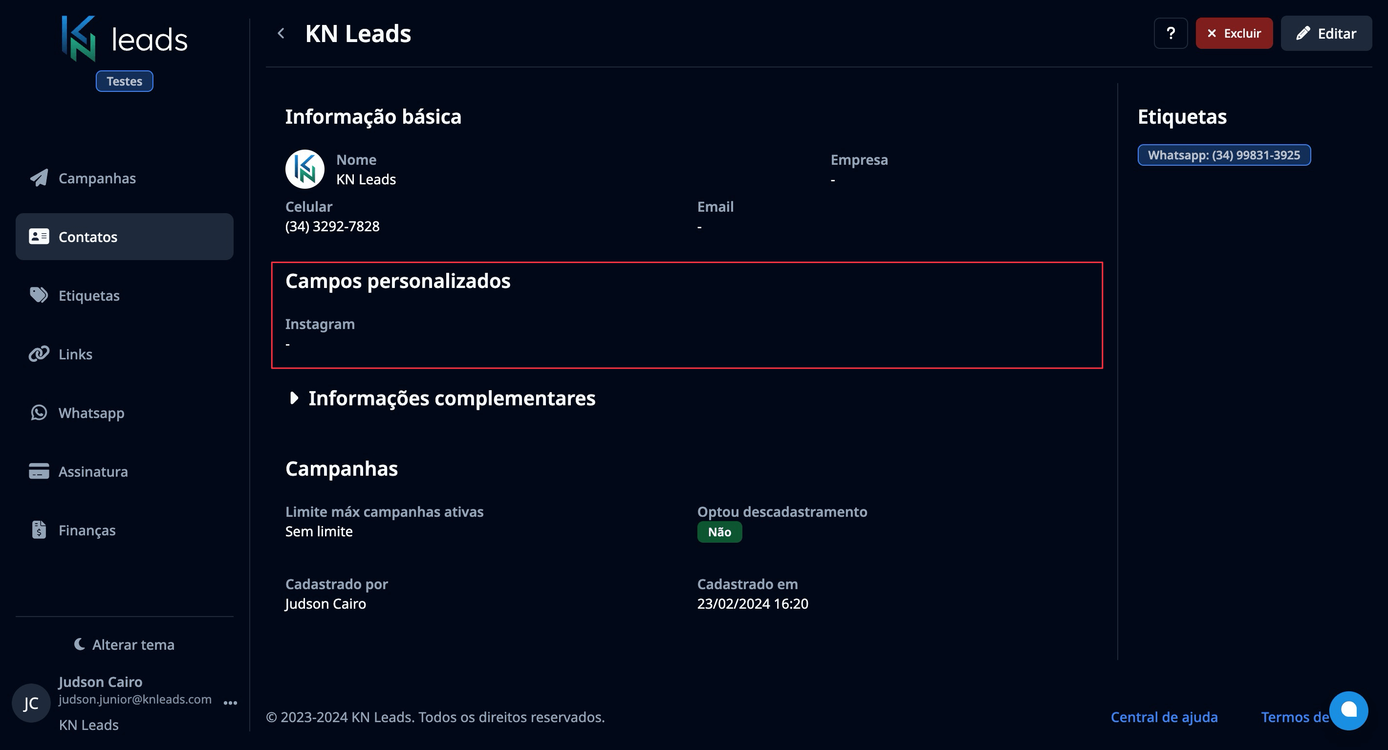 Visualizando campos personalizados - Dark