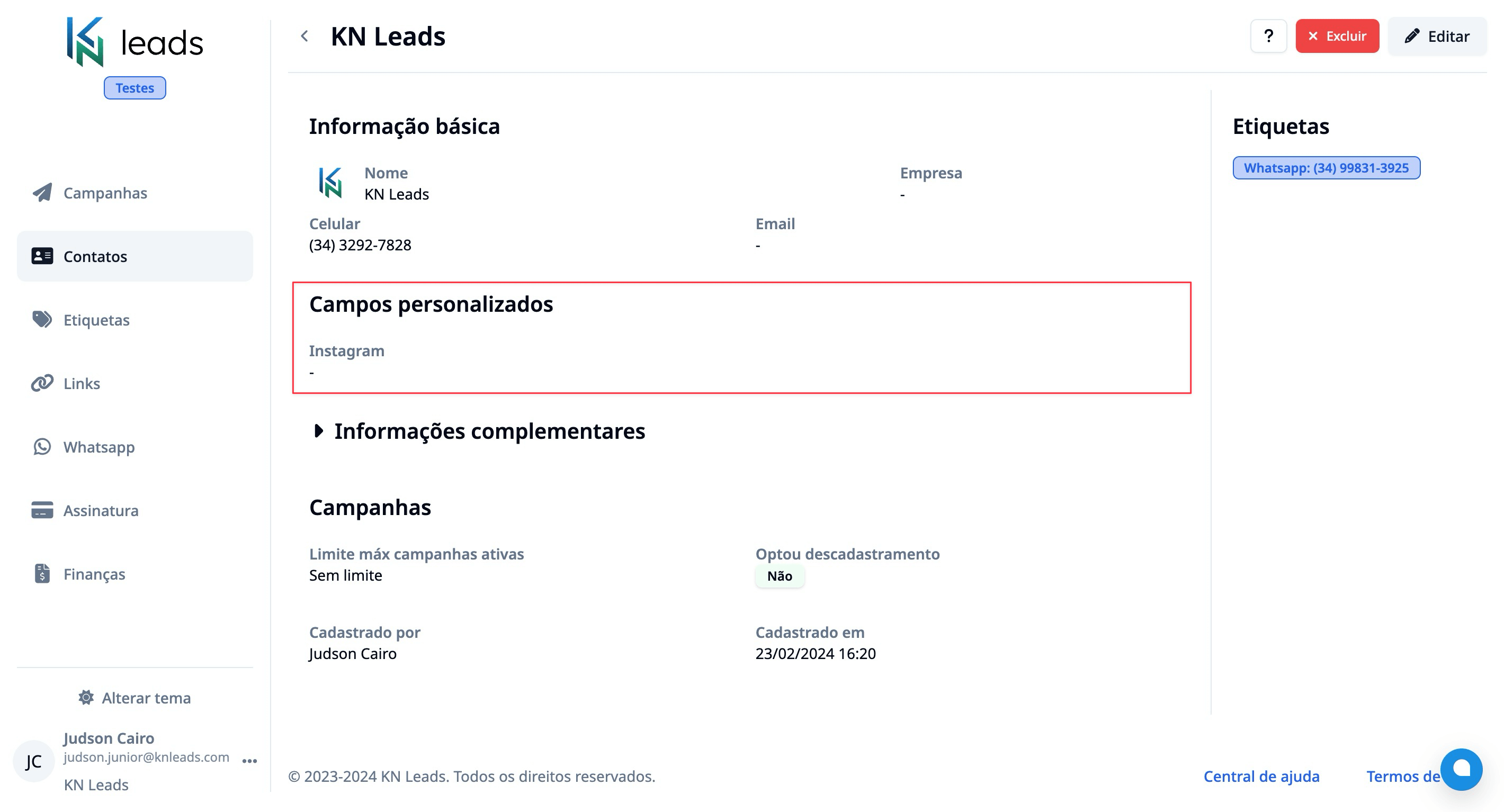 Visualizando campos personalizados - Light