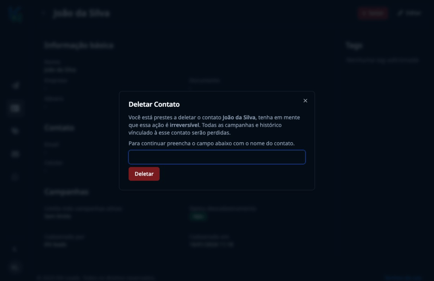Delete Contact Modal Dark