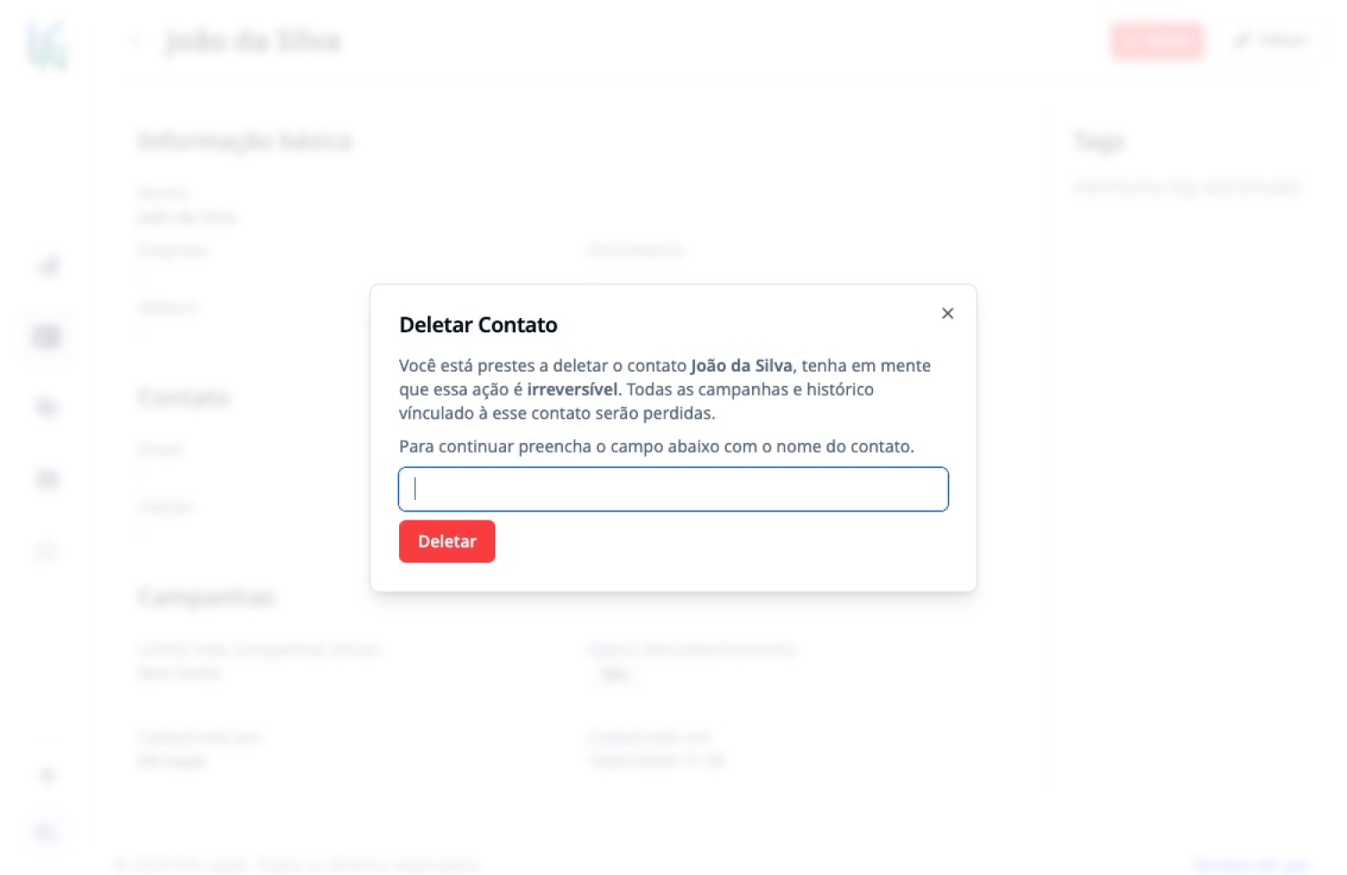 Delete Contact Modal Light