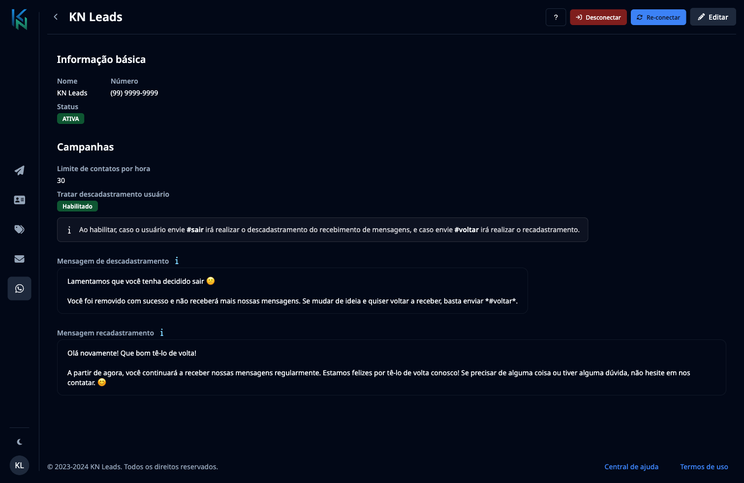 Whatsapp optout details Dark