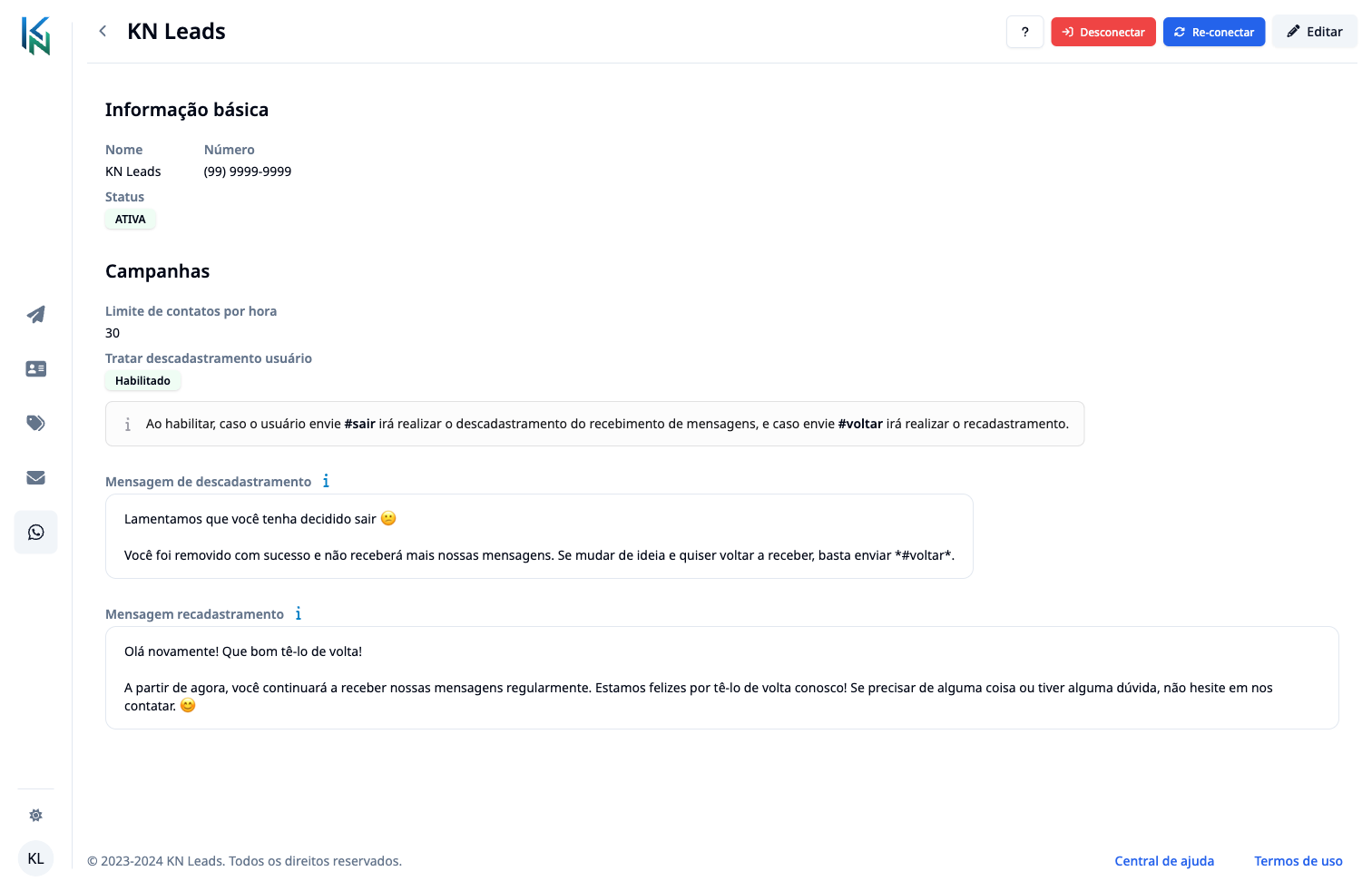 Whatsapp optout details Light