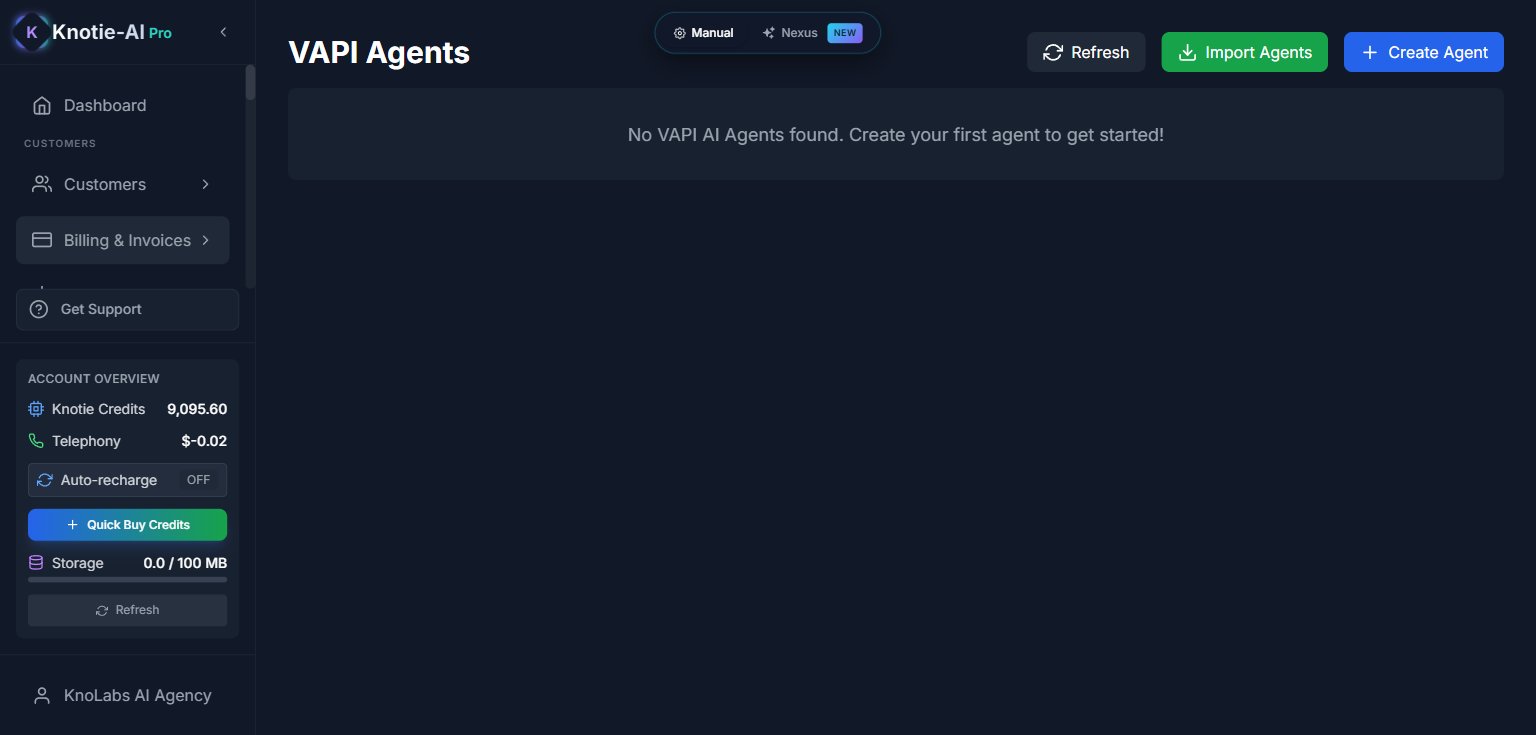 VAPI agents page in its empty state, prompting the user to import agents