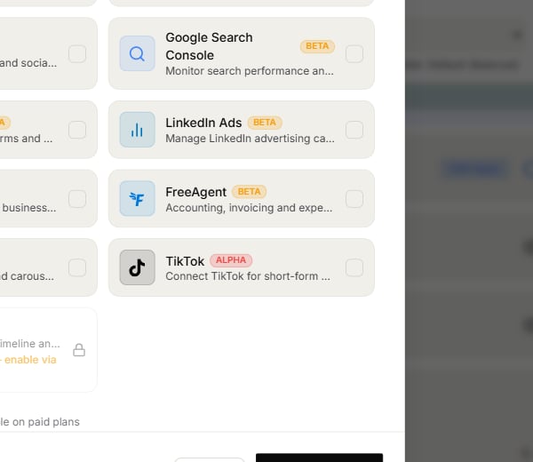 FreeAgent in the customer integration app picker
